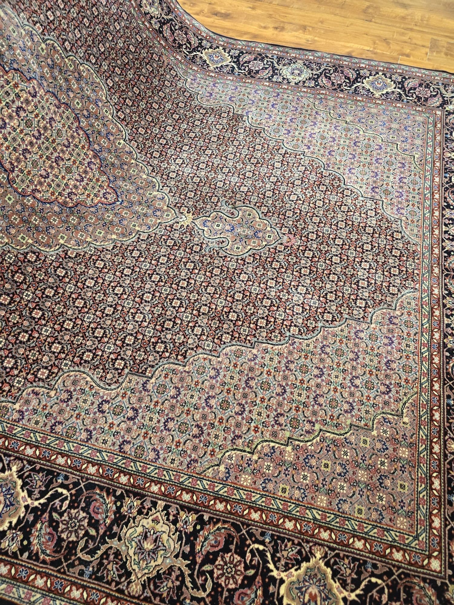 Dywan Tabriz 200x300, czarny czerwony różowy niebieski biały zielony złoty fioletowy, wełna, Iran, początek XX w. - 396508