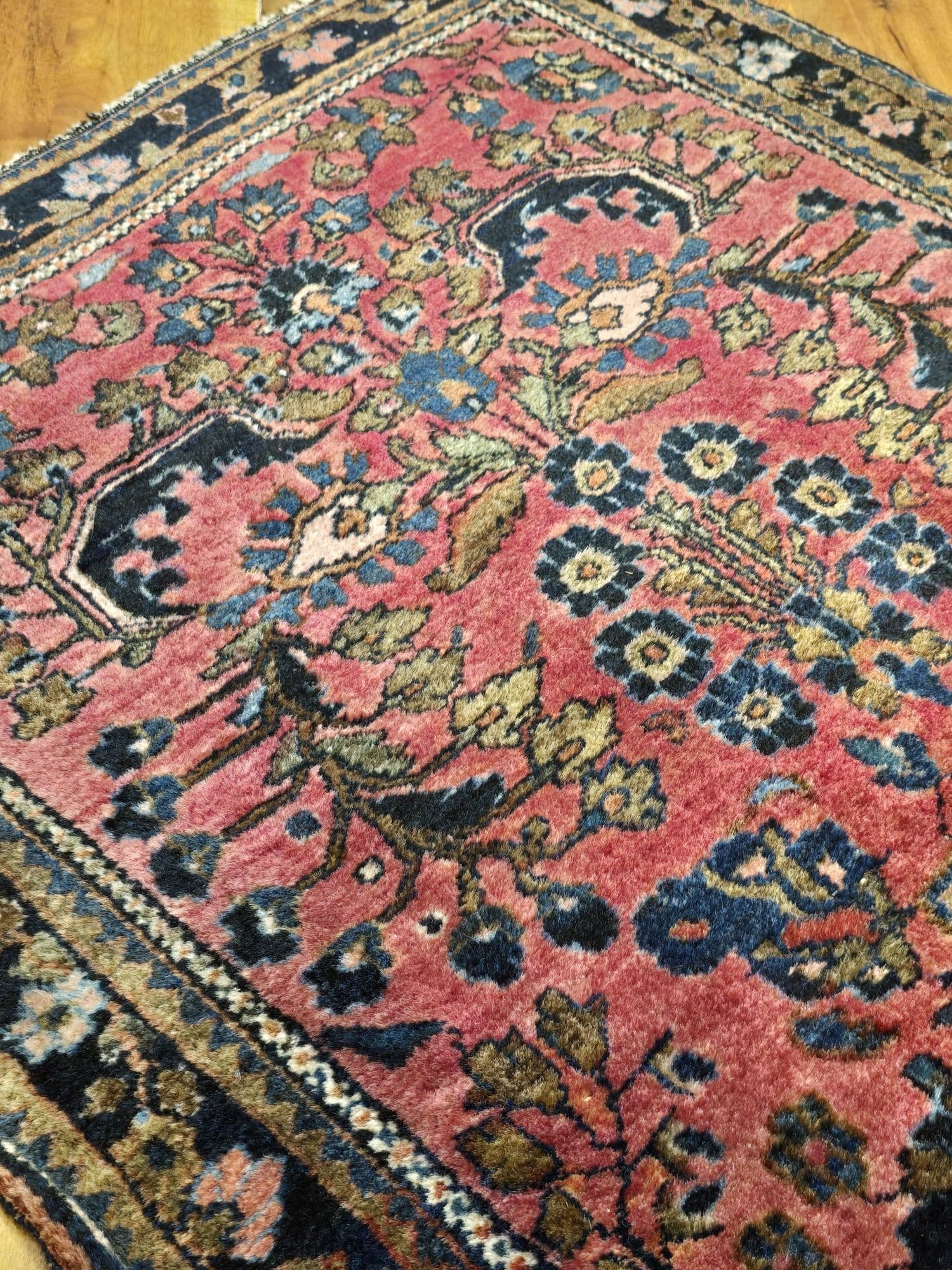 Dywanik Sarough Arak 68x125 cm, różowy, wełna bawełna, Iran, lata 20. - 396544