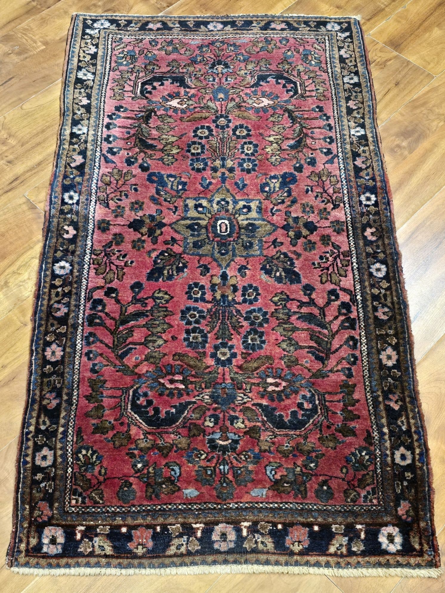 Dywanik Sarough Arak 68x125 cm, różowy, wełna bawełna, Iran, lata 20. - 396550