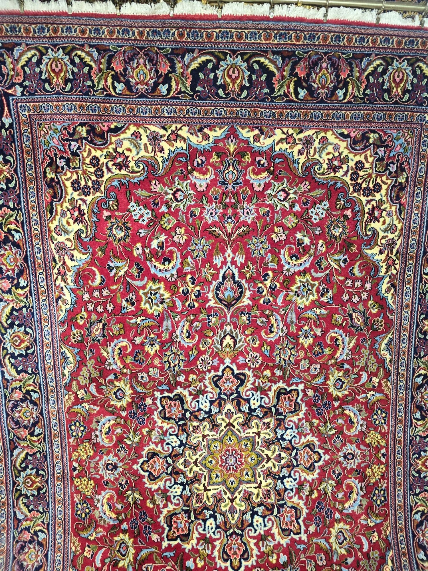 Dywan Qom, 255x155 cm, czerwony, niebieski, biały, złoty, zielony, różowy, beżowy, wełna, Iran - 396562