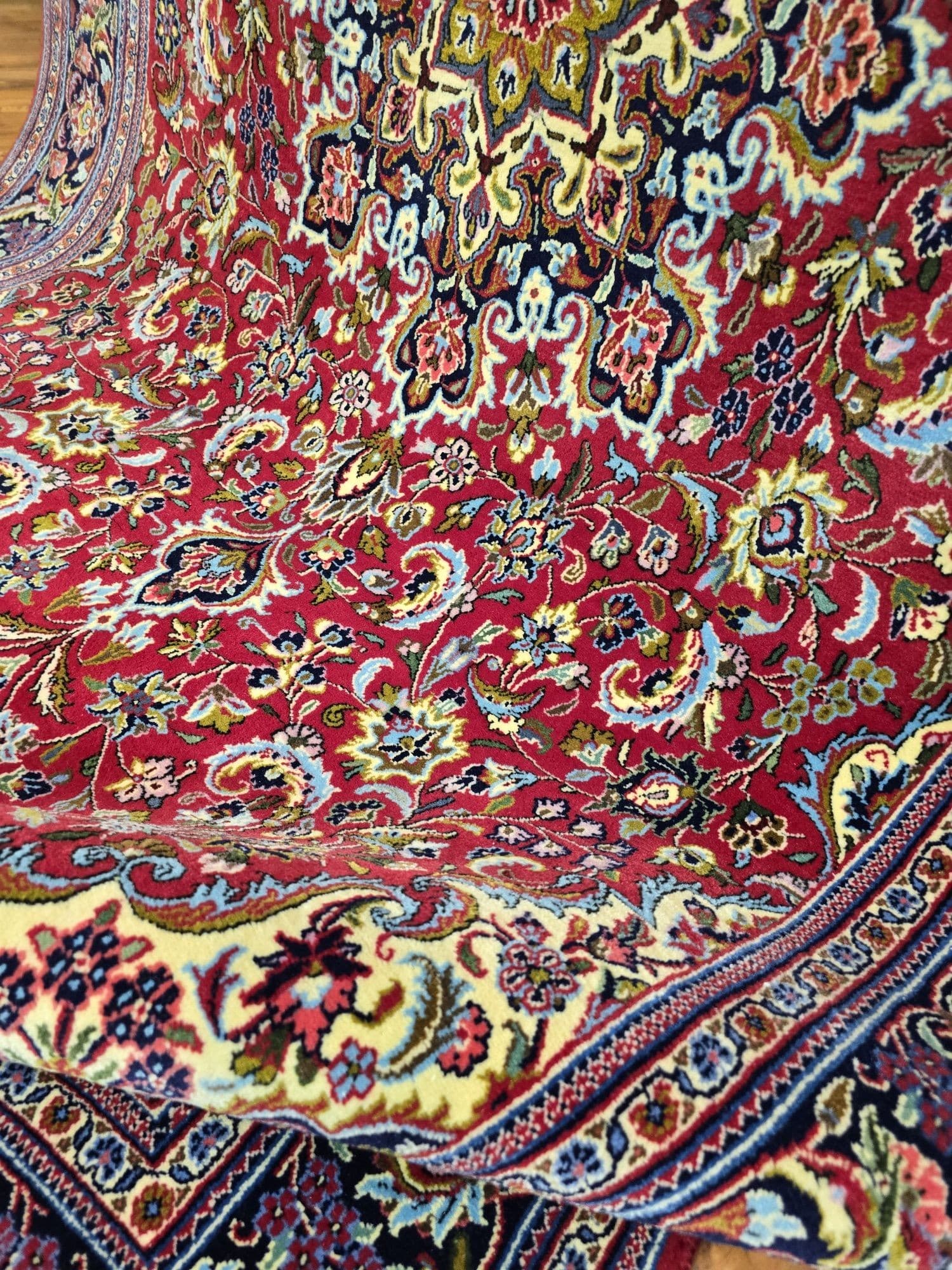 Dywan Qom, 255x155 cm, czerwony, niebieski, biały, złoty, zielony, różowy, beżowy, wełna, Iran - 396568