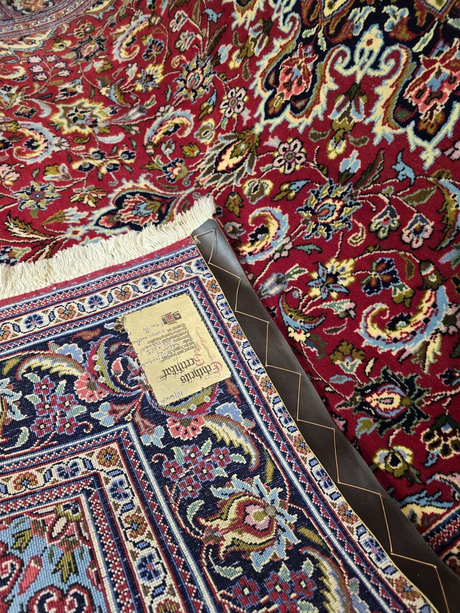 Dywan Qom, 255x155 cm, czerwony, niebieski, biały, złoty, zielony, różowy, beżowy, wełna, Iran - 396566