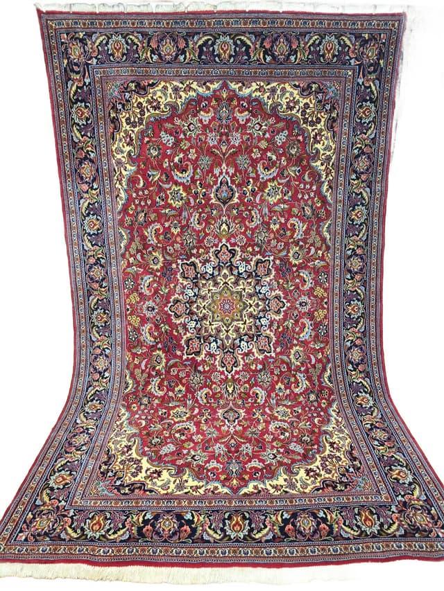 Dywan Qom, 255x155 cm, czerwony, niebieski, biały, złoty, zielony, różowy, beżowy, wełna, Iran - WYMIARY