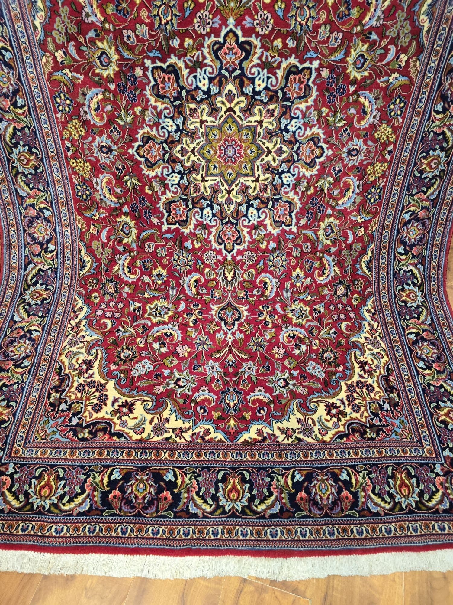 Dywan Qom, 255x155 cm, czerwony, niebieski, biały, złoty, zielony, różowy, beżowy, wełna, Iran - 396564