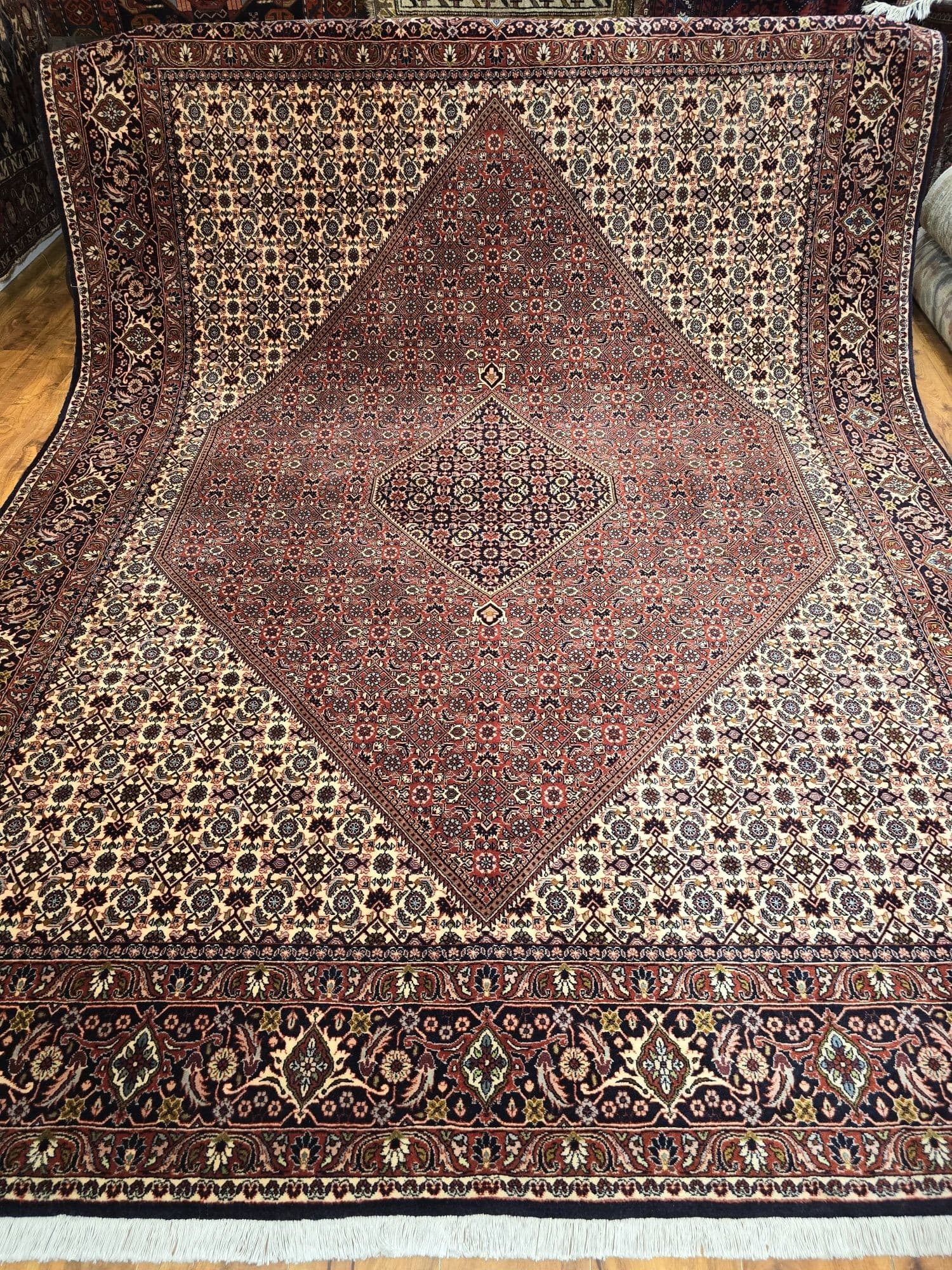 Dywan perski Bidjar 250x350 cm, czerwony kremowy niebieski zielony złoty, wełna, Iran - 396611