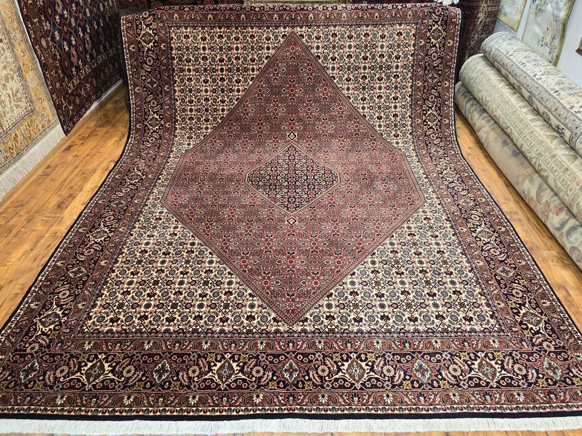Dywan perski Bidjar 250x350 cm, czerwony kremowy niebieski zielony złoty, wełna, Iran - 396618