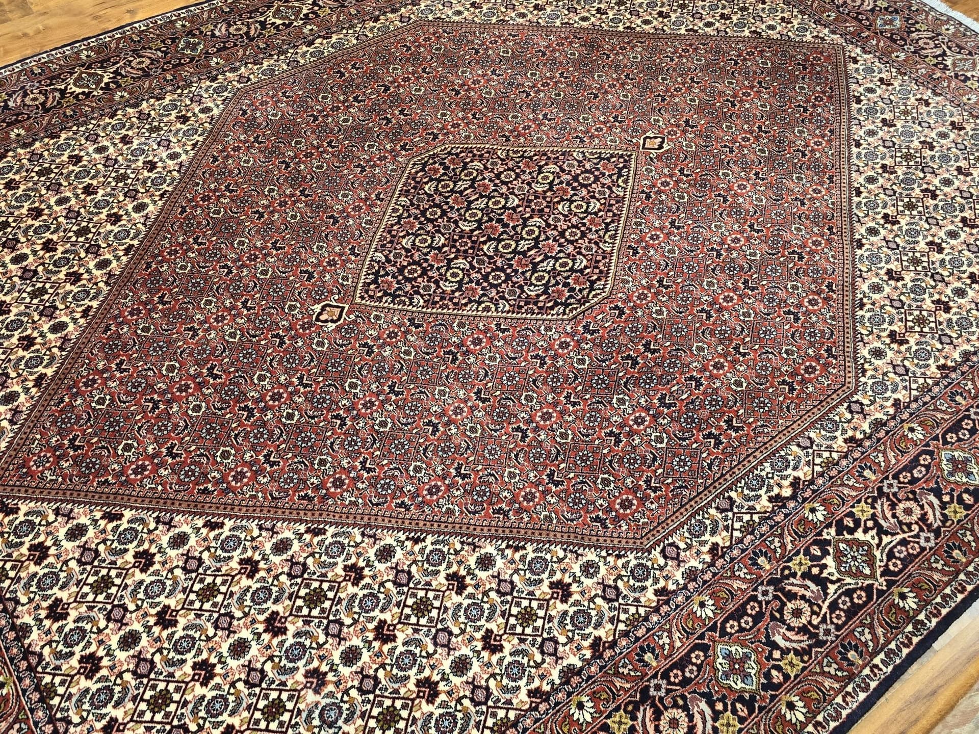 Dywan perski Bidjar 250x350 cm, czerwony kremowy niebieski zielony złoty, wełna, Iran - 396615