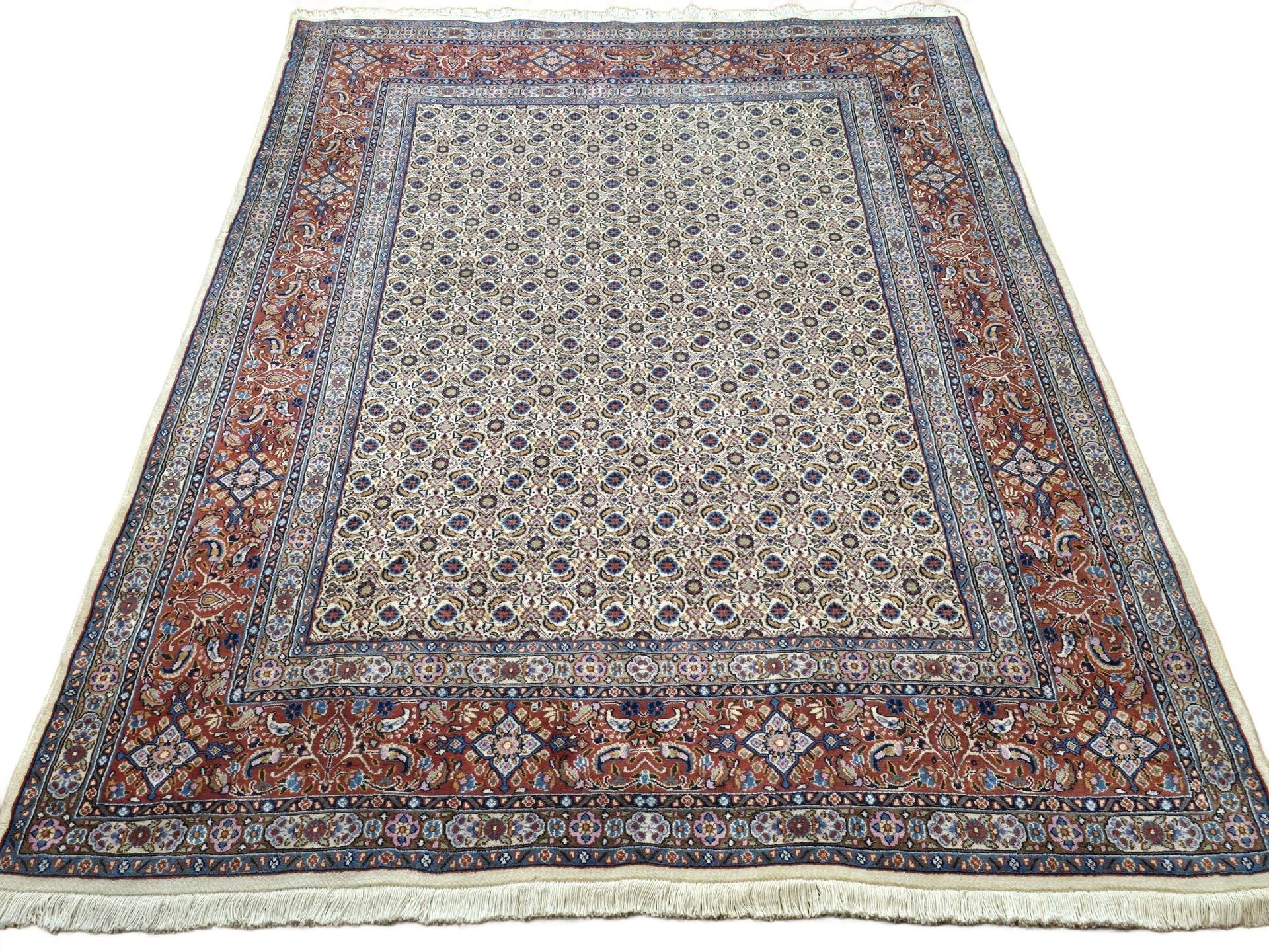 Dywan Moud, 235x170 cm, wełna biała czerwony niebieski beżowy, Iran