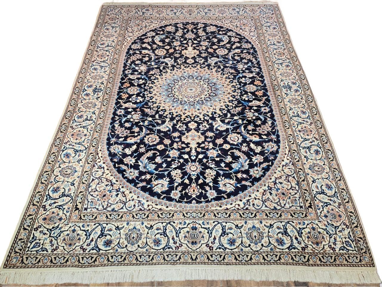 Dywan Nain 200x300 cm, niebieski beżowy, wełna, Iran