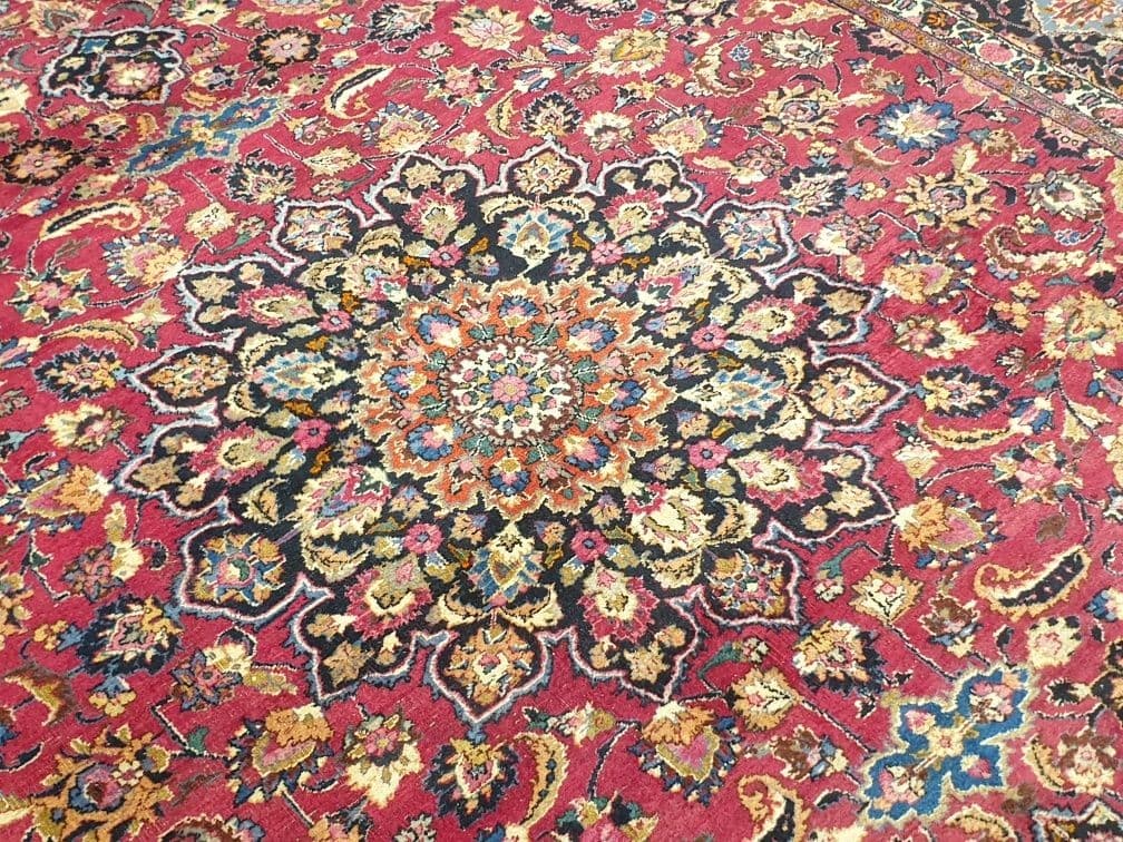 Dywan Meshed, 400x315 cm, czerwony niebieski biały złoty zielony różowy, wełna, Iran, lata 60. - 396657