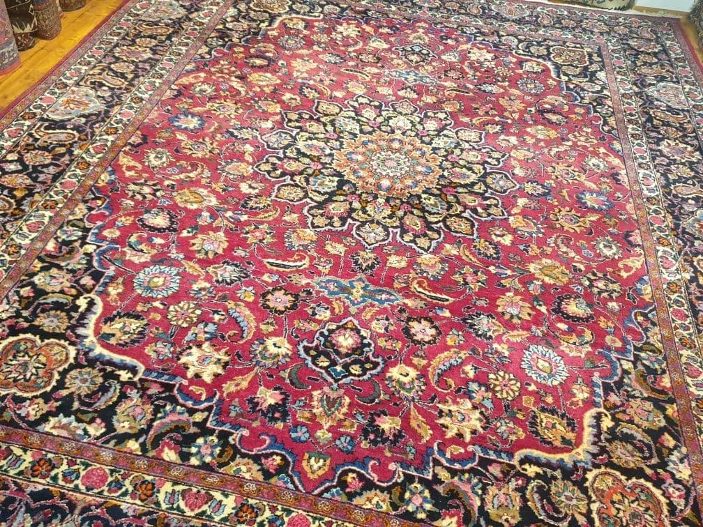 Dywan Meshed, 400x315 cm, czerwony niebieski biały złoty zielony różowy, wełna, Iran, lata 60. - 396652