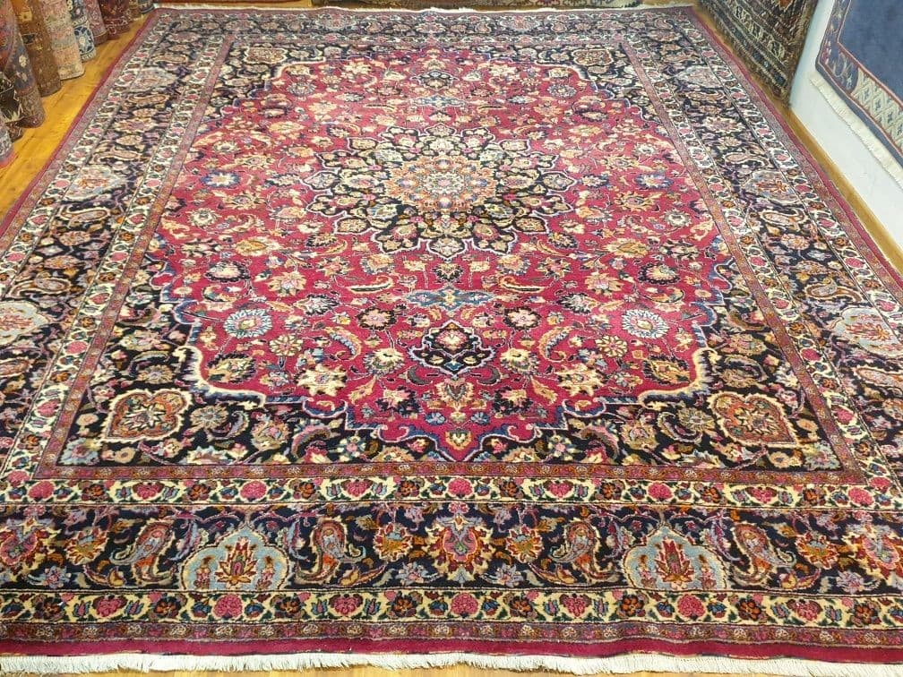 Dywan Meshed, 400x315 cm, czerwony niebieski biały złoty zielony różowy, wełna, Iran, lata 60. - 396659