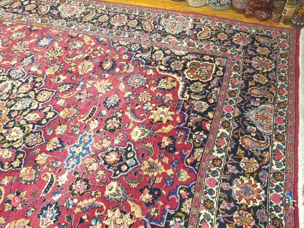 Dywan Meshed, 400x315 cm, czerwony niebieski biały złoty zielony różowy, wełna, Iran, lata 60. - 396653