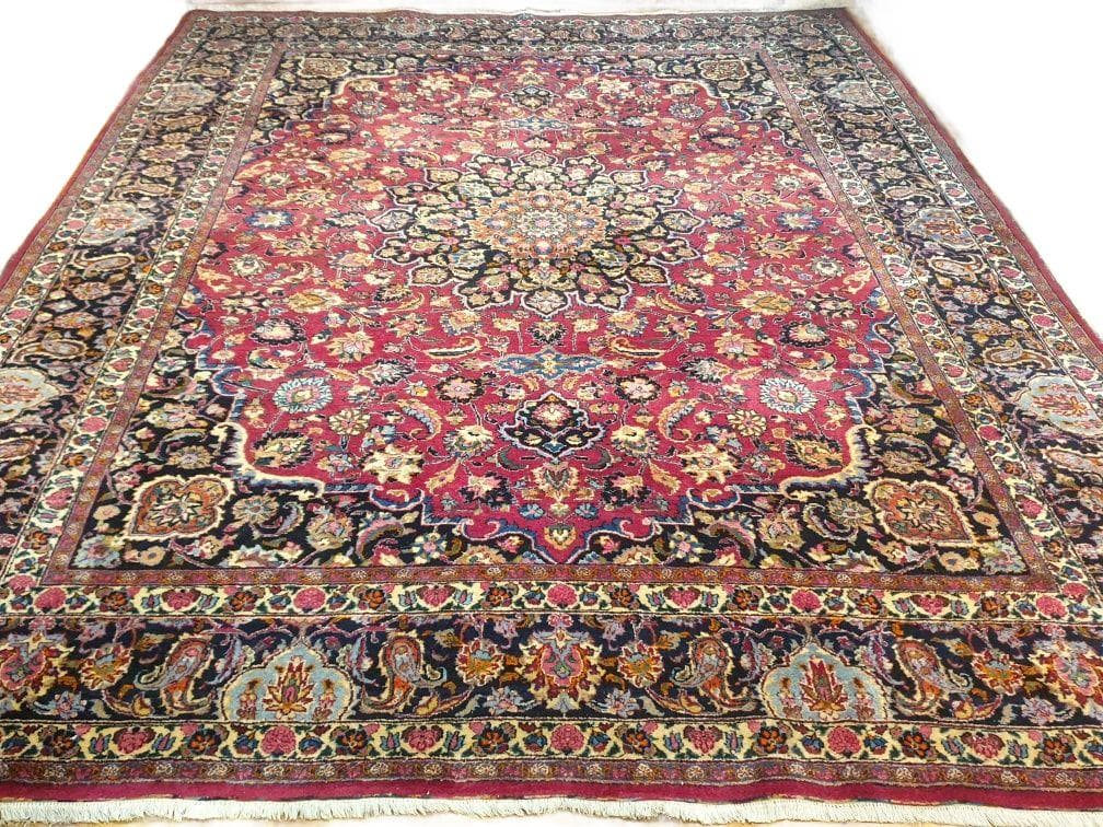 Dywan Meshed, 400x315 cm, czerwony niebieski biały złoty zielony różowy, wełna, Iran, lata 60.