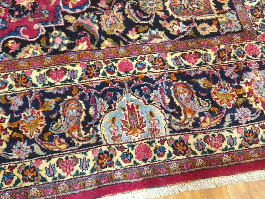 Dywan Meshed, 400x315 cm, czerwony niebieski biały złoty zielony różowy, wełna, Iran, lata 60. - 396658