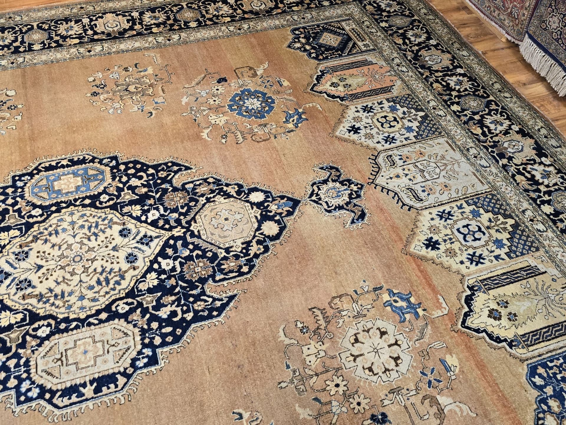 Dywan Tabriz 405x315 cm, brązowy beżowy niebieski złoty, wełna, Iran, lata 30. - 396665