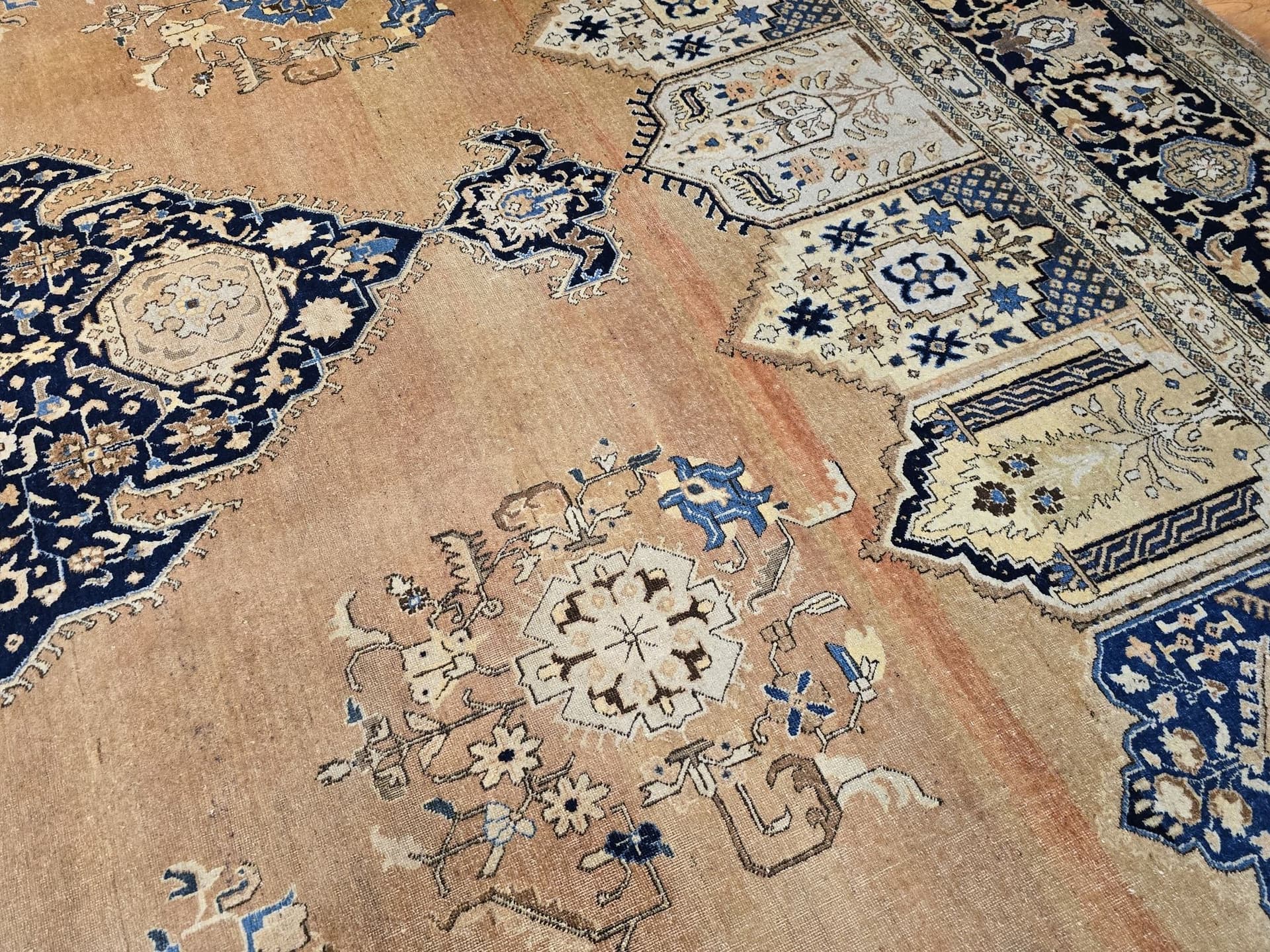 Dywan Tabriz 405x315 cm, brązowy beżowy niebieski złoty, wełna, Iran, lata 30. - 396664
