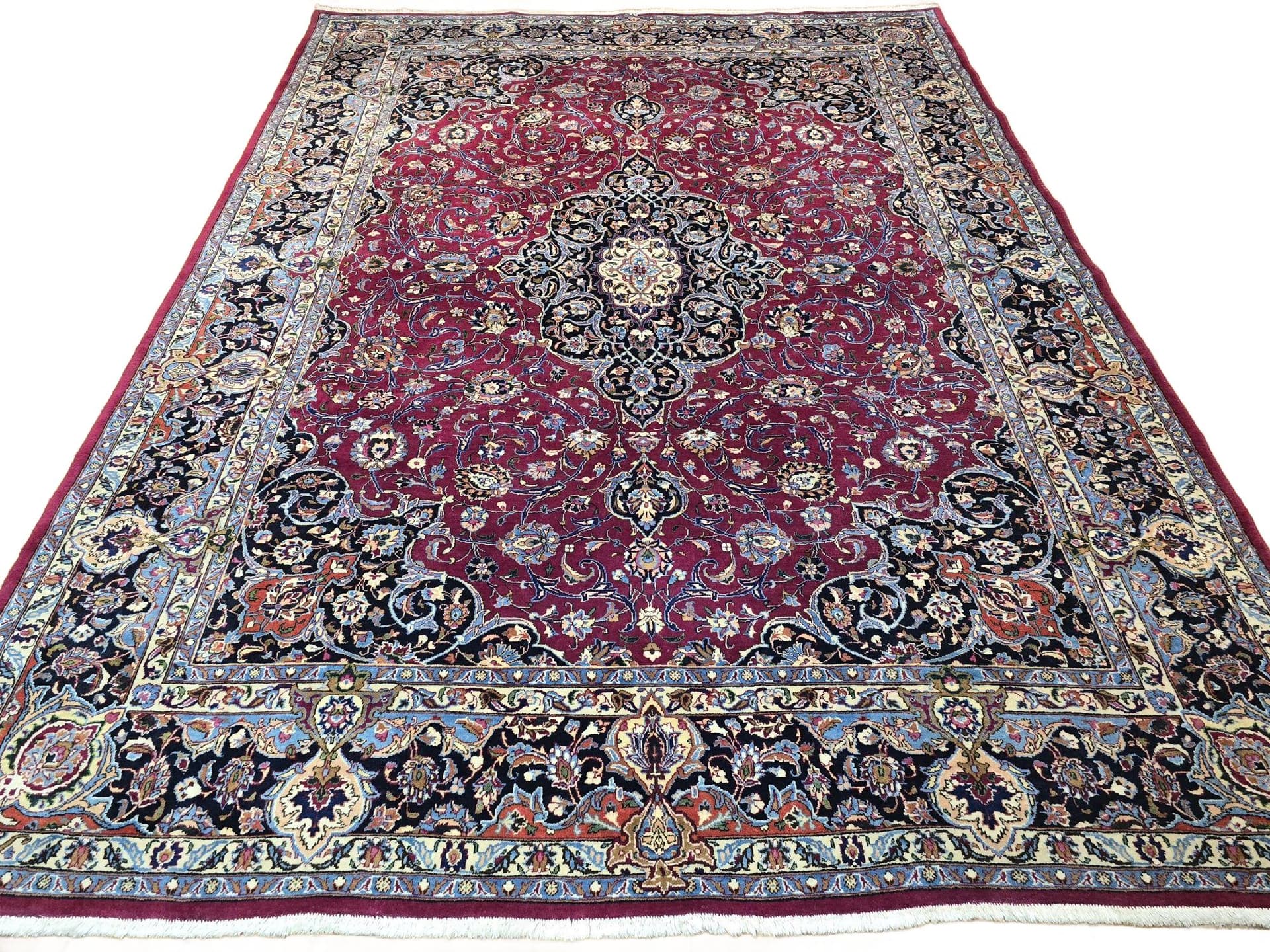 Dywan Meshed, czerwony niebieski, wełna, Iran, 245x340cm