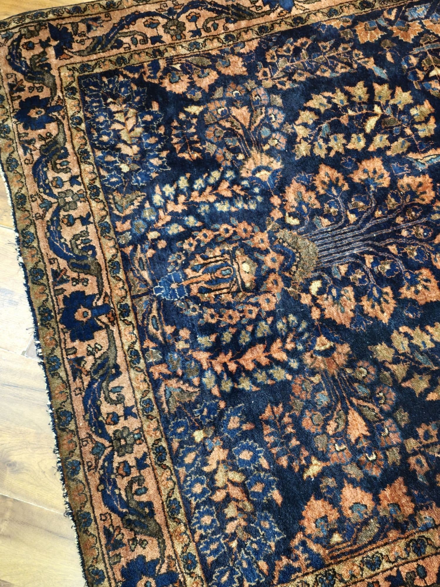Dywan Ferahan 200x128 cm, niebieski pomarańczowy złoty brązowy czerwony, wełna, Iran, lata 30. - 396706