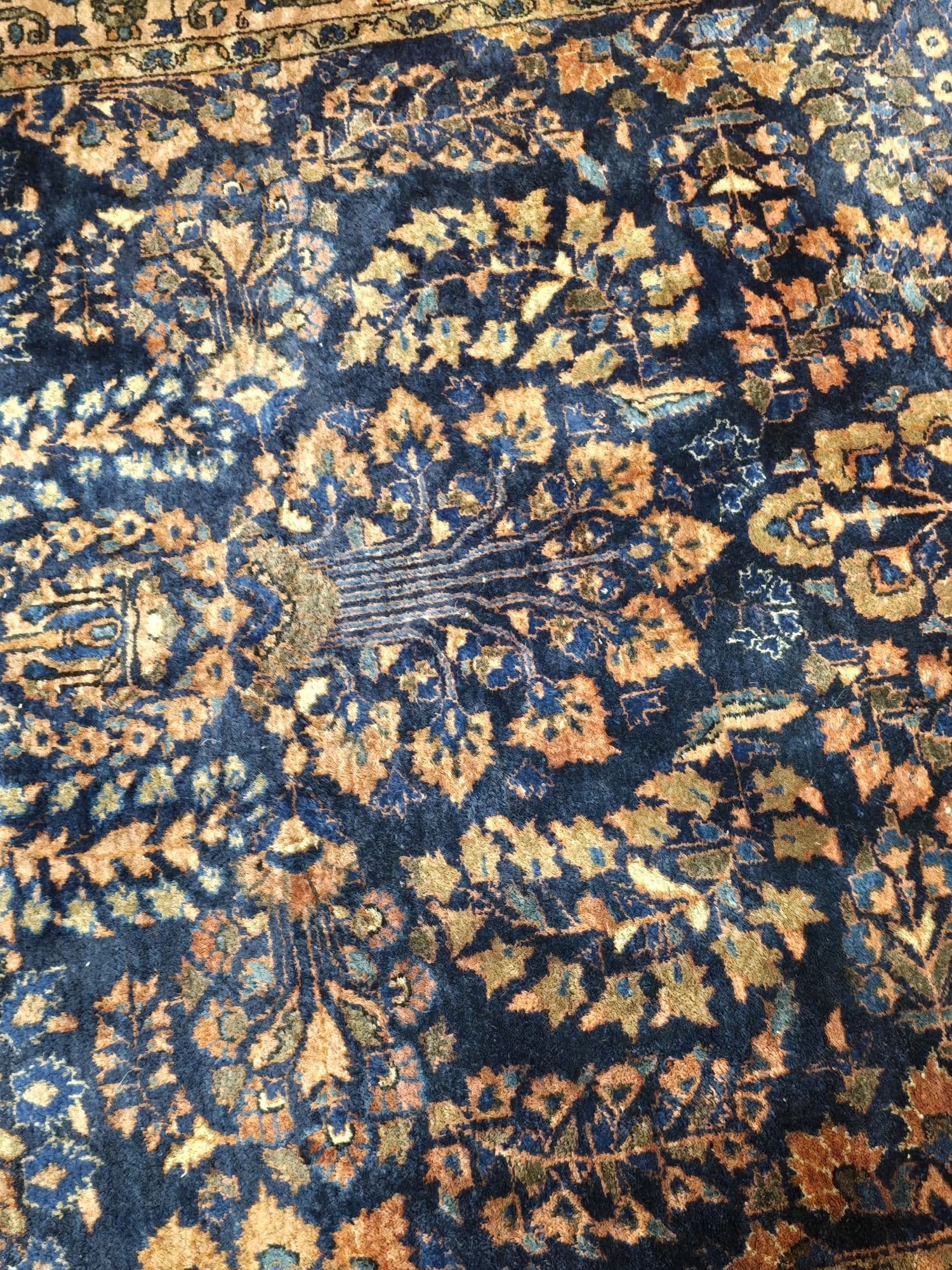 Dywan Ferahan 200x128 cm, niebieski pomarańczowy złoty brązowy czerwony, wełna, Iran, lata 30. - 396705