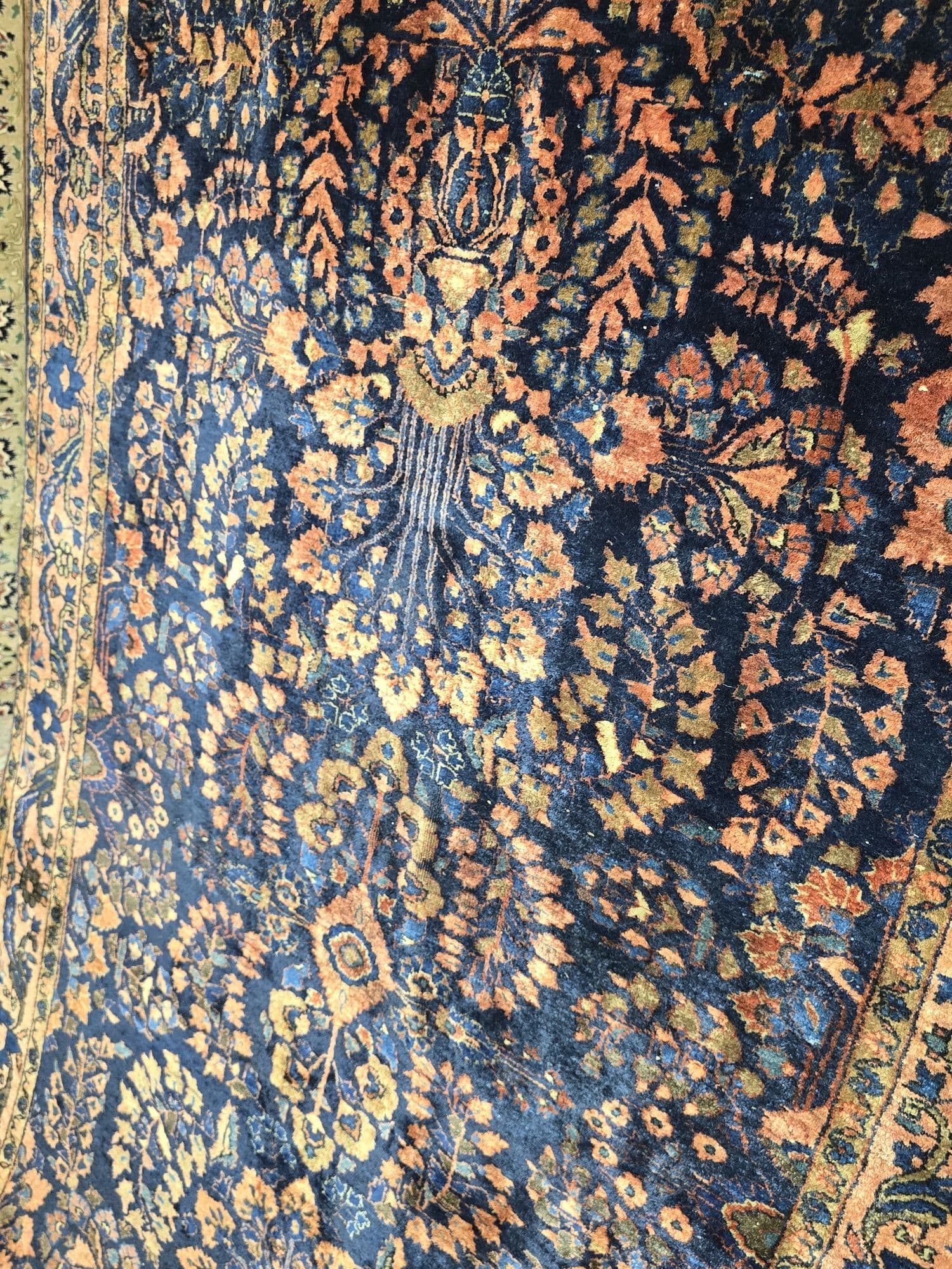 Dywan Ferahan 200x128 cm, niebieski pomarańczowy złoty brązowy czerwony, wełna, Iran, lata 30. - 396703
