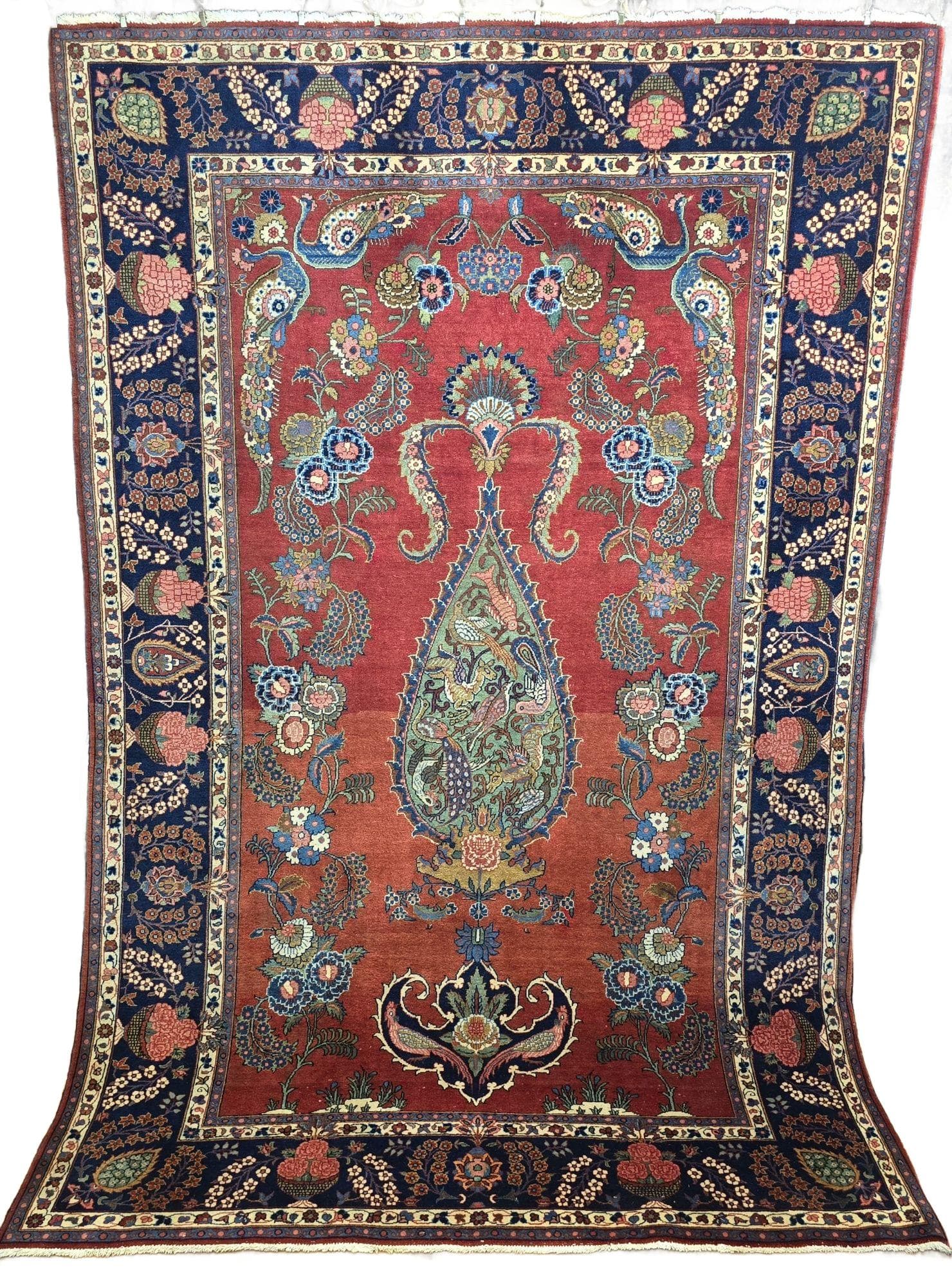 Dywan perski Tabriz, 135x205 cm, czerwony, wełna, Iran, lata 40.