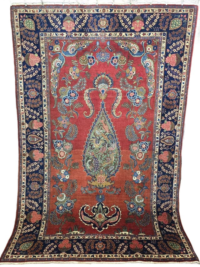 Dywan perski Tabriz, 135x205 cm, czerwony, wełna, Iran, lata 40. - WYMIARY