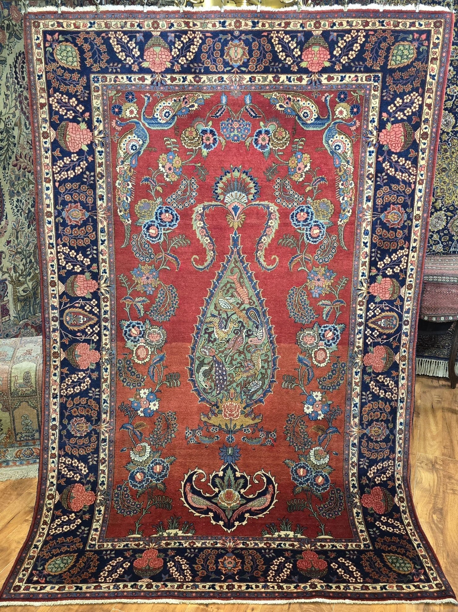 Dywan perski Tabriz, 135x205 cm, czerwony, wełna, Iran, lata 40. - 396727