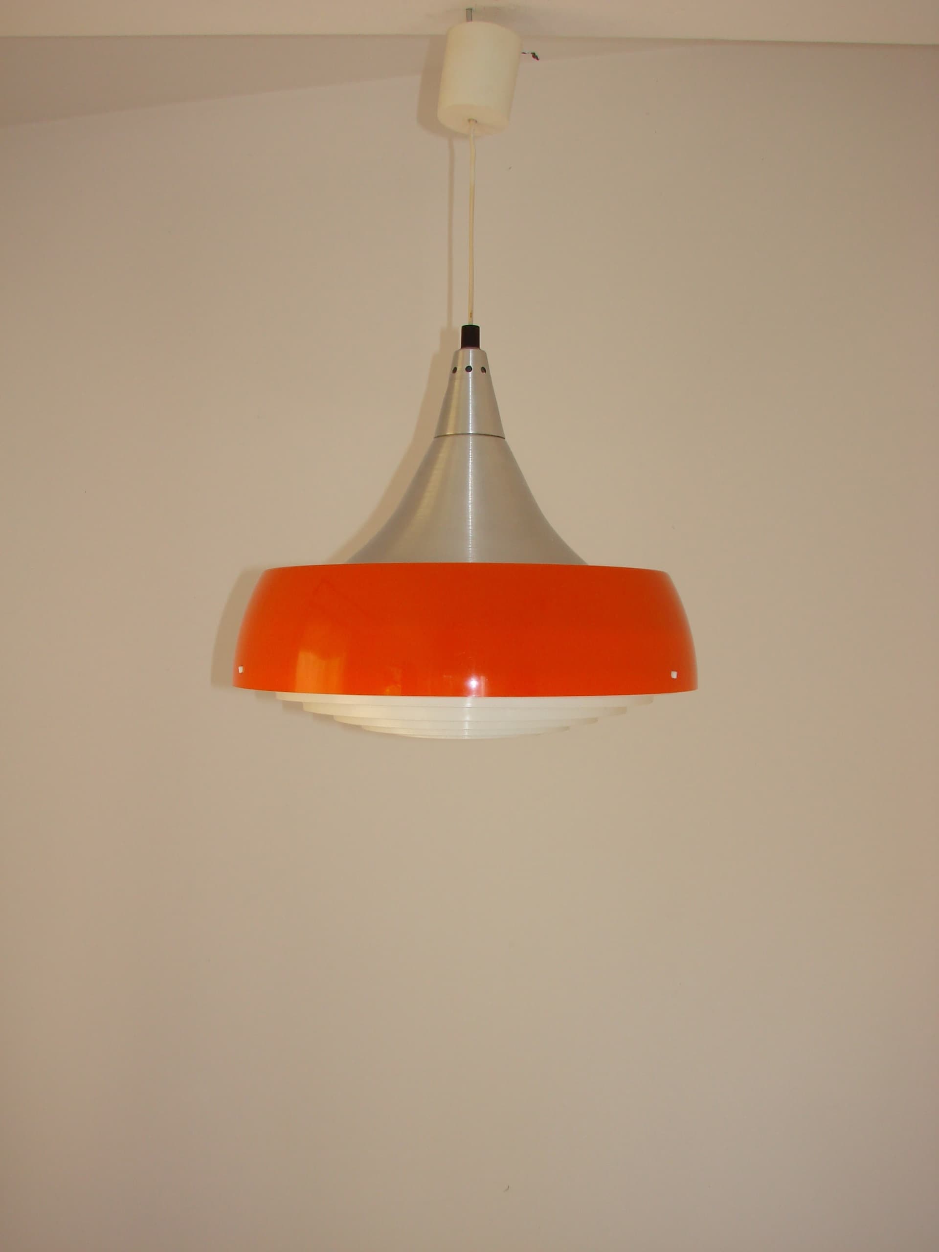 Pendant Lamp Space Age, orange aluminium, white plastic, Europe, 1970s - 396773