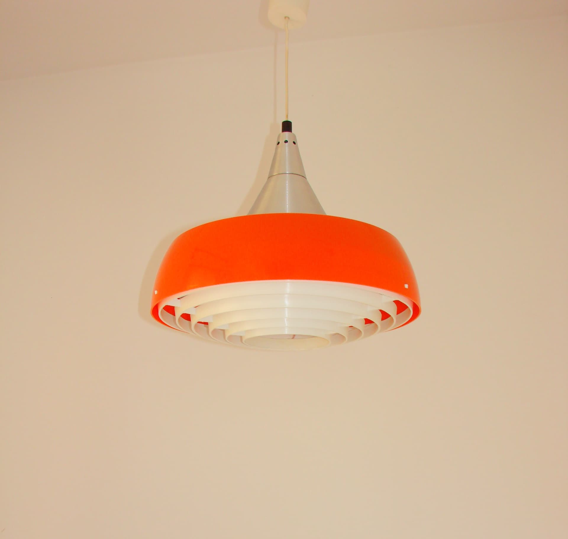 Pendant Lamp Space Age, orange aluminium, white plastic, Europe, 1970s - 396772