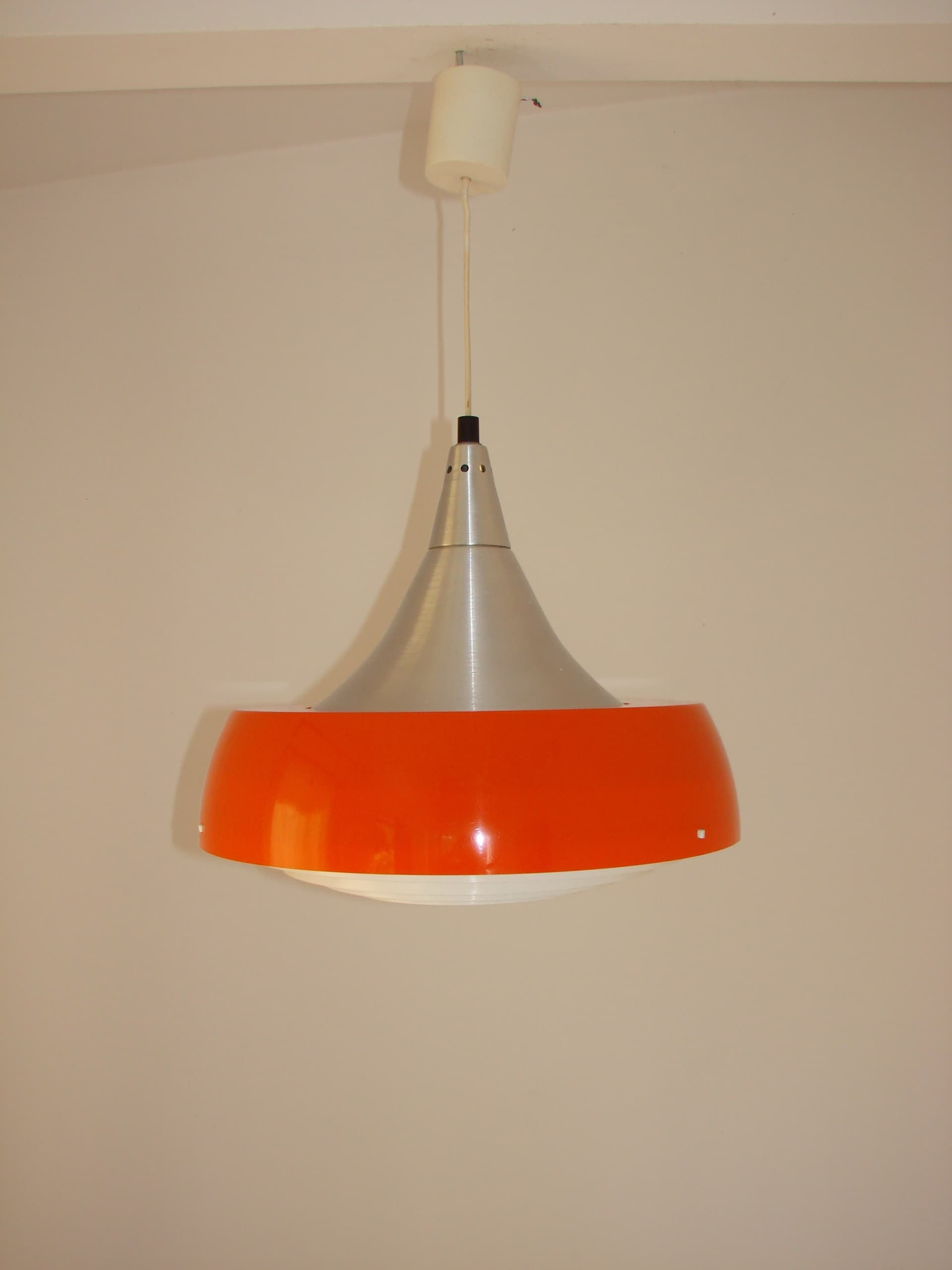 Pendant Lamp Space Age, orange aluminium, white plastic, Europe, 1970s - 396767