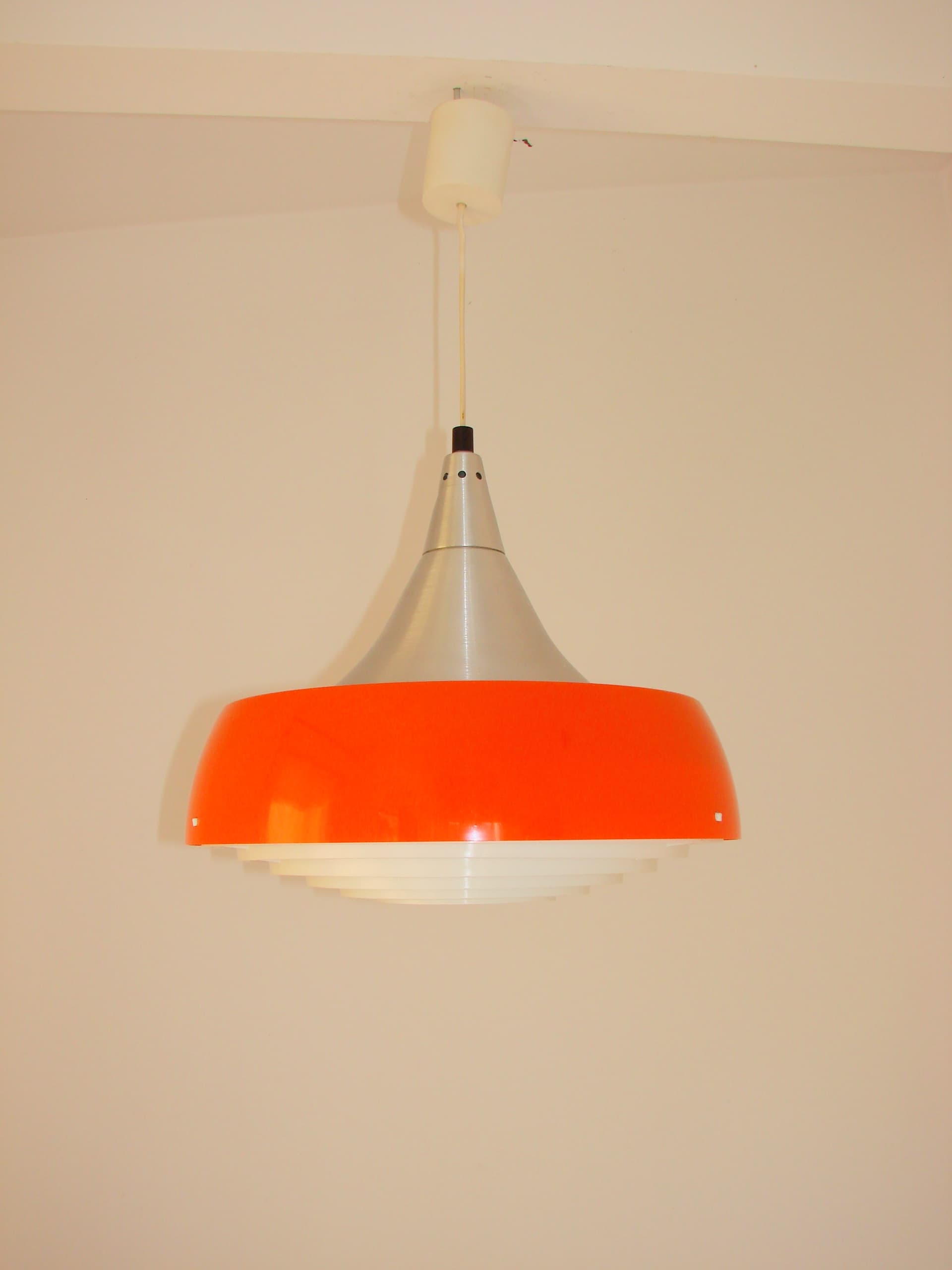 Pendant Lamp Space Age, orange aluminium, white plastic, Europe, 1970s - 396771