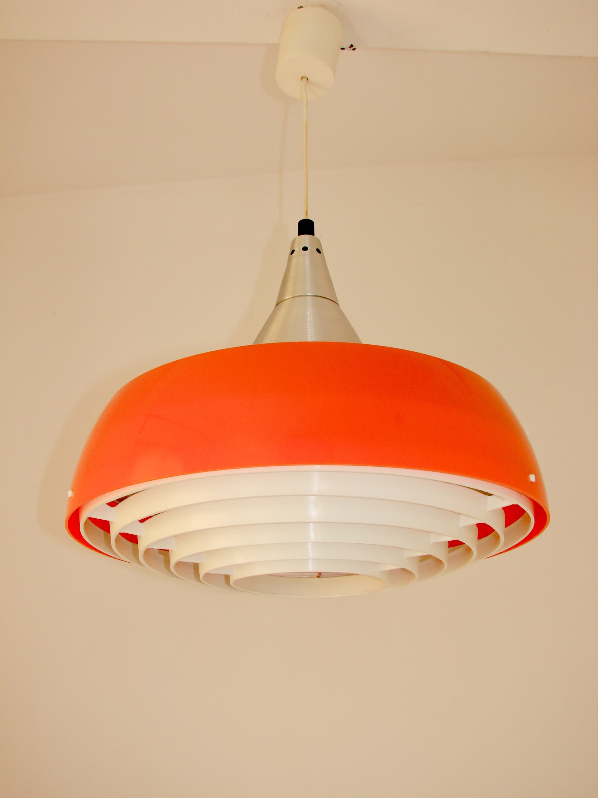Pendant Lamp Space Age, orange aluminium, white plastic, Europe, 1970s - 396770