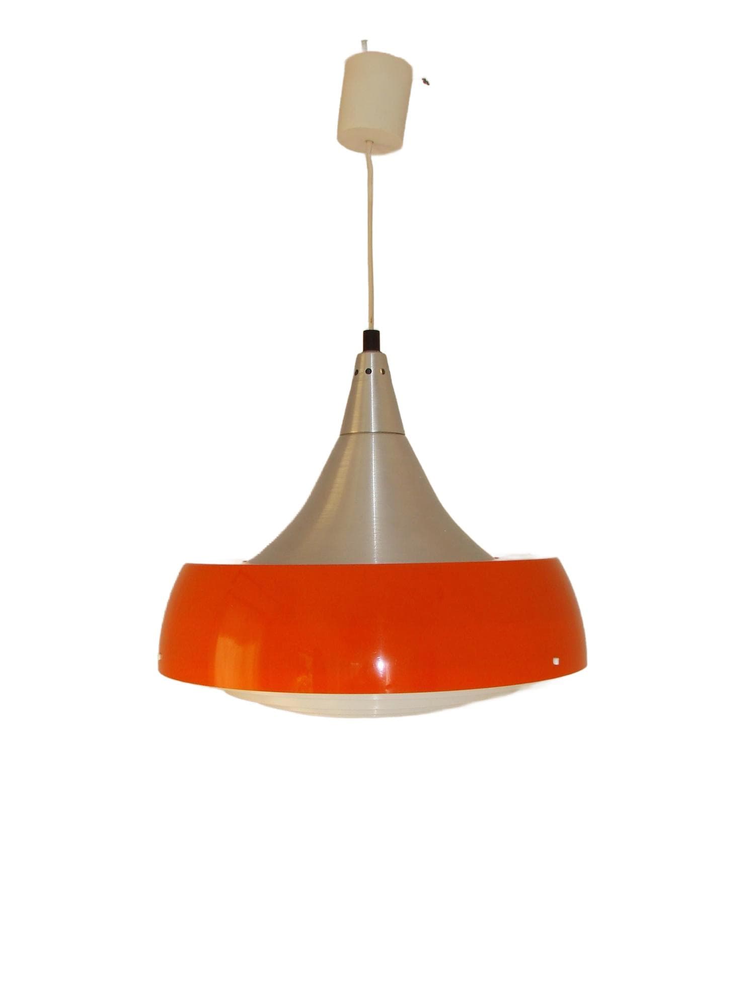 Pendant Lamp Space Age, orange aluminium, white plastic, Europe, 1970s