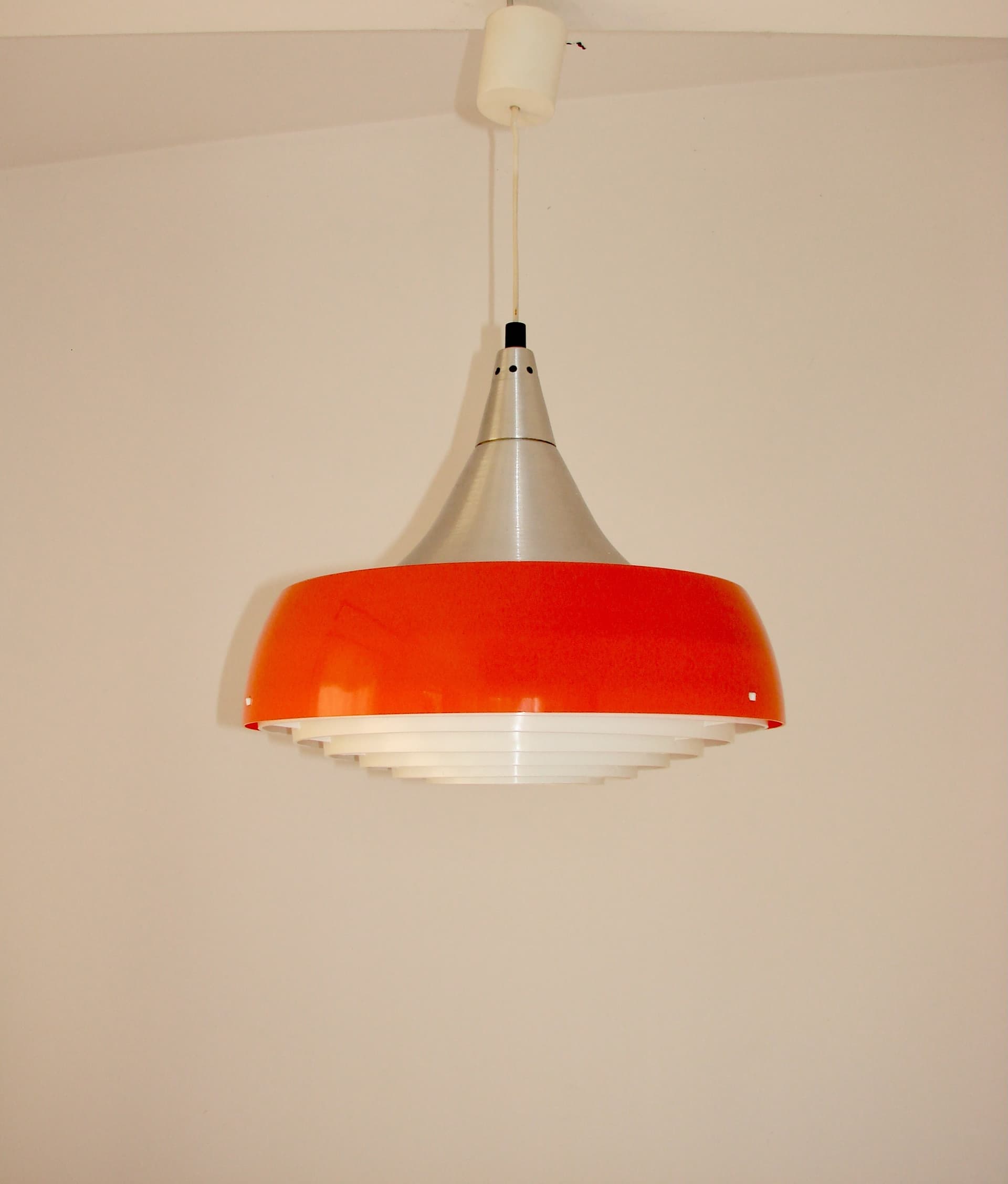 Pendant Lamp Space Age, orange aluminium, white plastic, Europe, 1970s - 396766