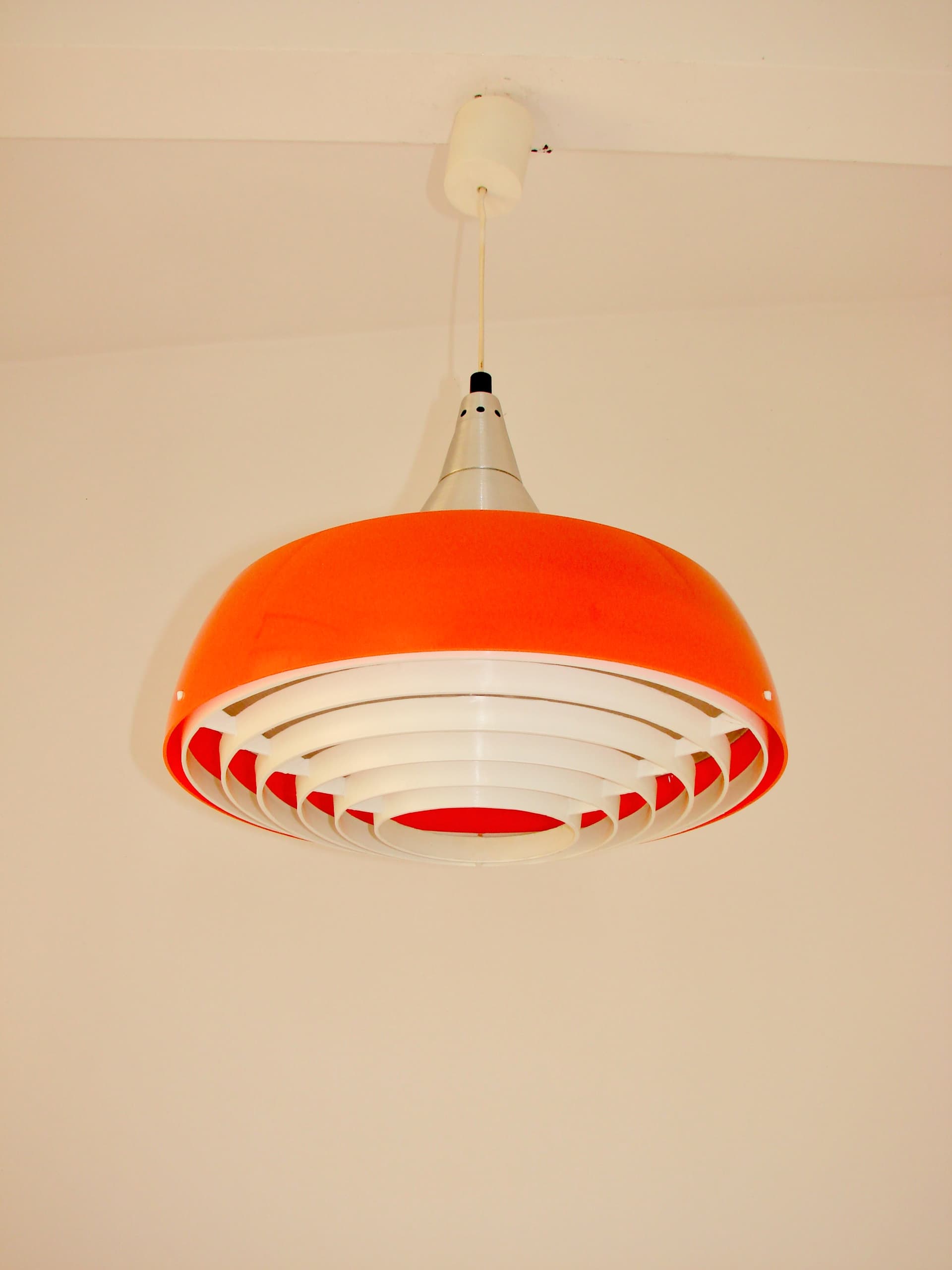 Pendant Lamp Space Age, orange aluminium, white plastic, Europe, 1970s - 396768
