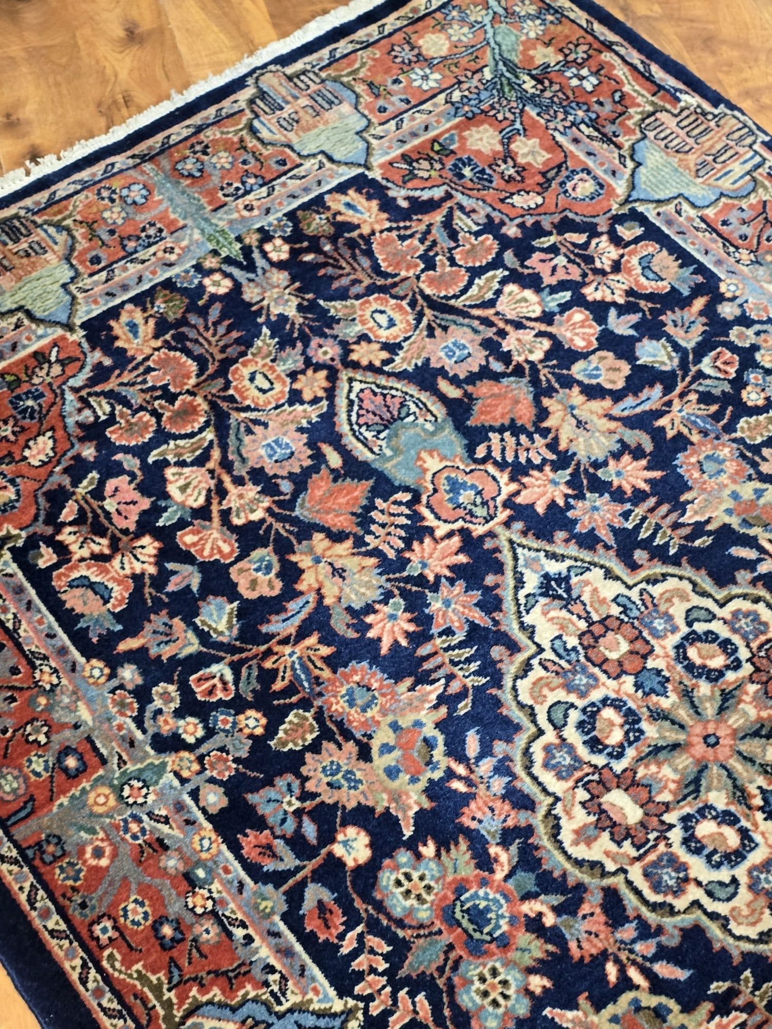 Dywan Keshan 103x155 cm, niebieski, wełna, Iran, lata 70. - 396834