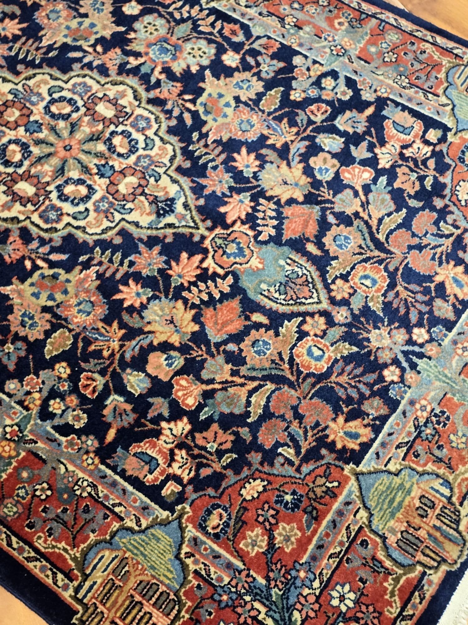 Dywan Keshan 103x155 cm, niebieski, wełna, Iran, lata 70. - 396836