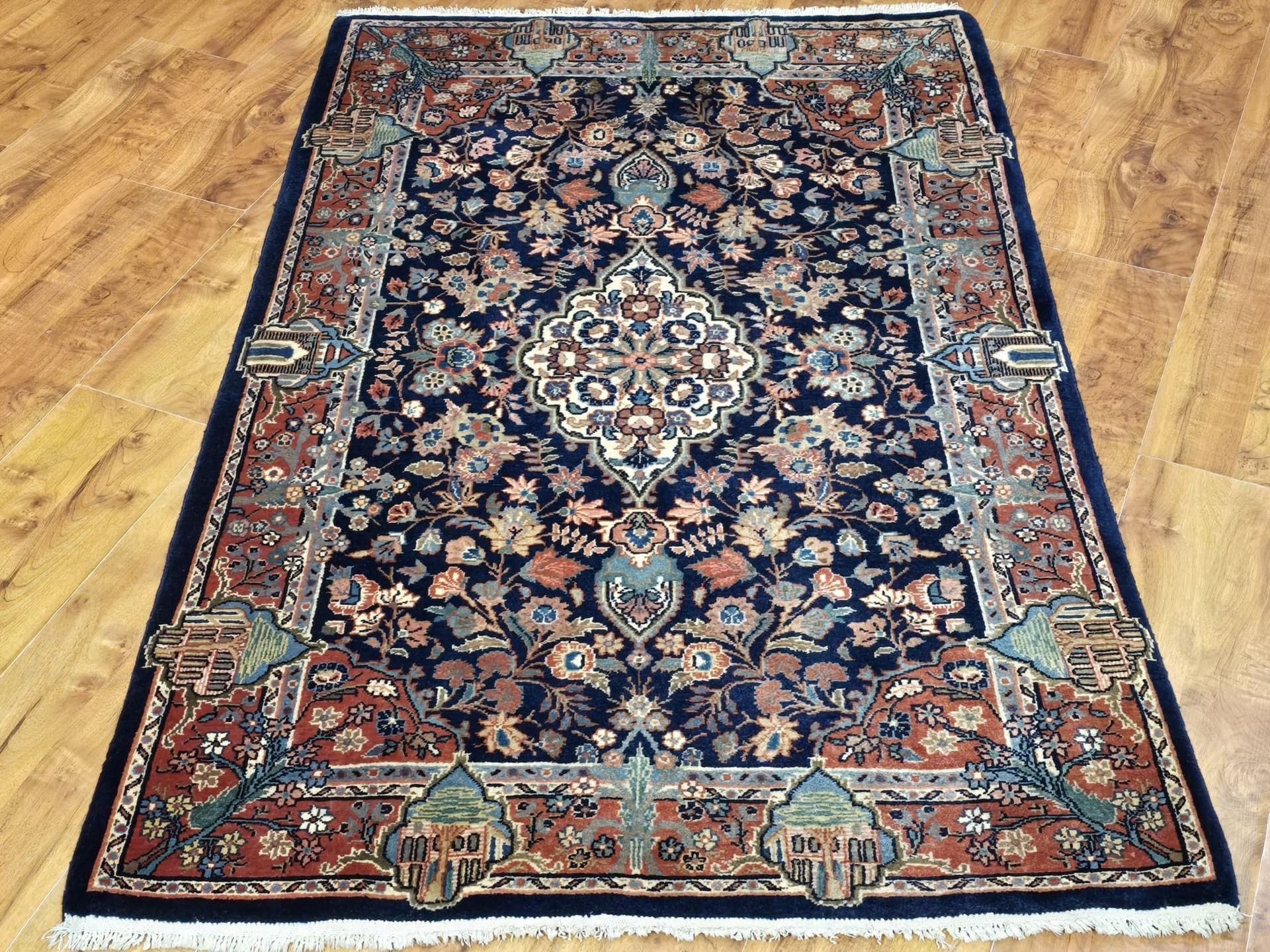Dywan Keshan 103x155 cm, niebieski, wełna, Iran, lata 70. - 396838