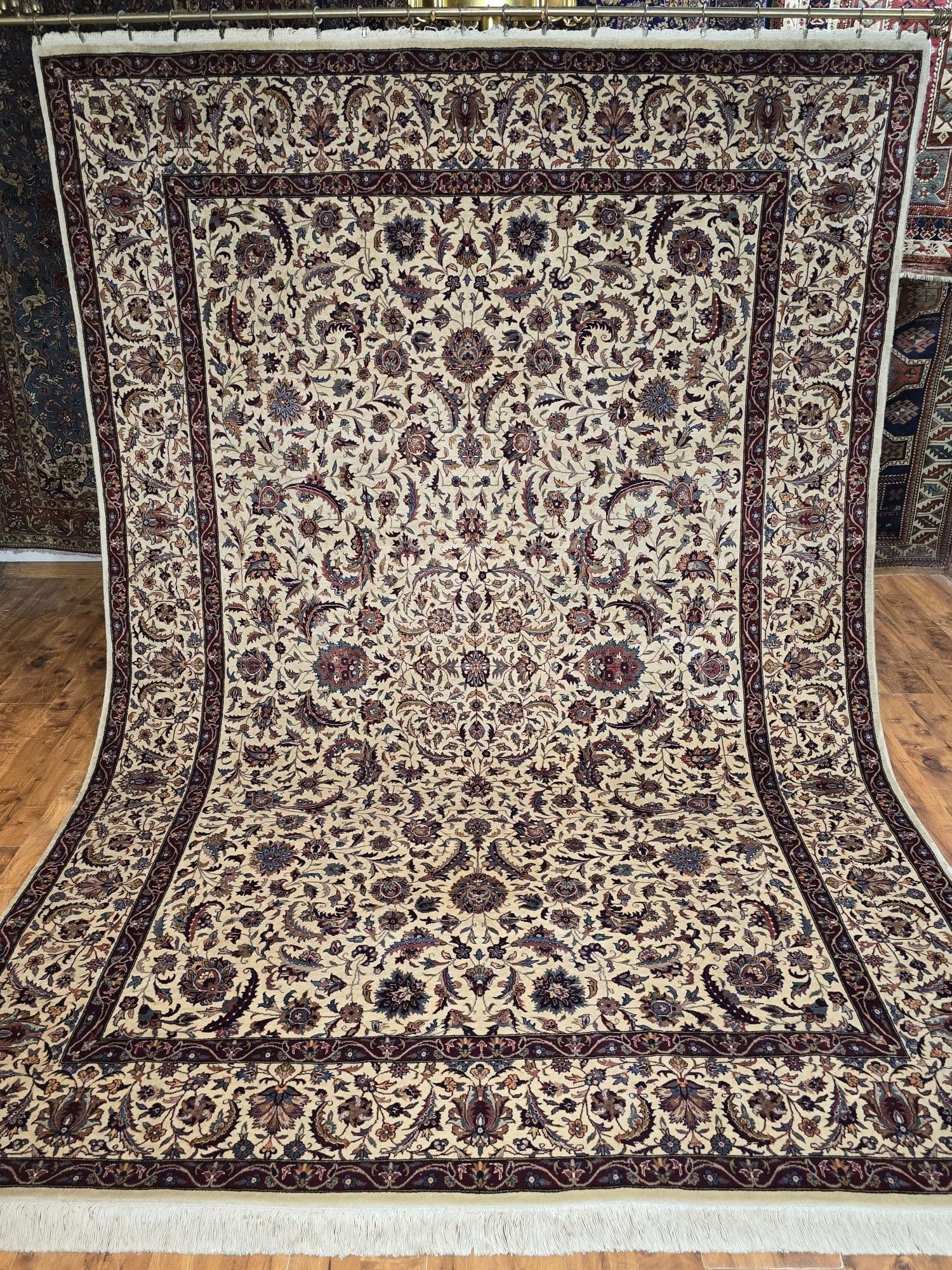 Dywan Isfahan 200x300 cm, biały beżowy niebieski czerwony złoty brązowy, wełna, Iran, początek XX w. - 396855