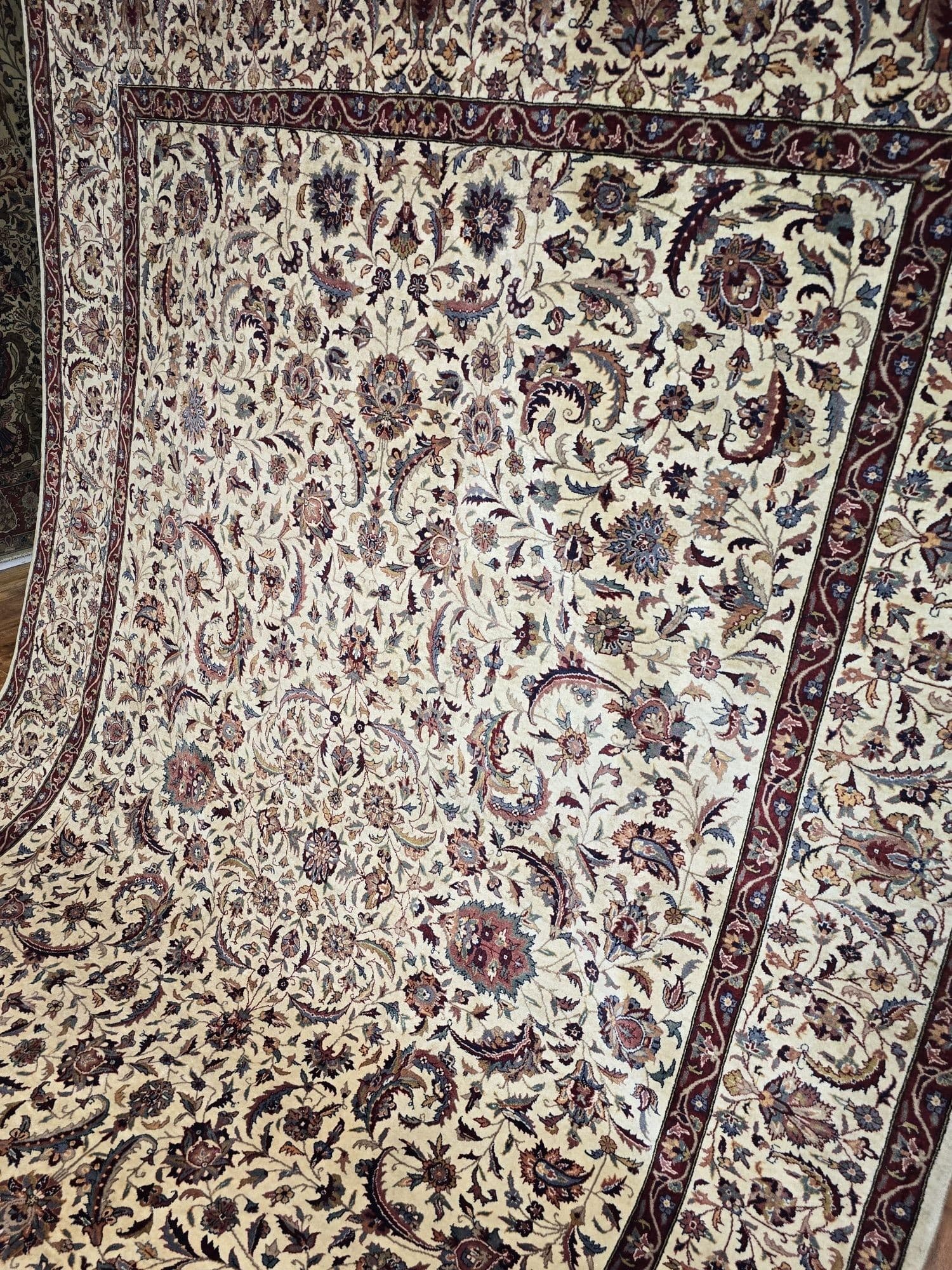 Dywan Isfahan 200x300 cm, biały beżowy niebieski czerwony złoty brązowy, wełna, Iran, początek XX w. - 396851