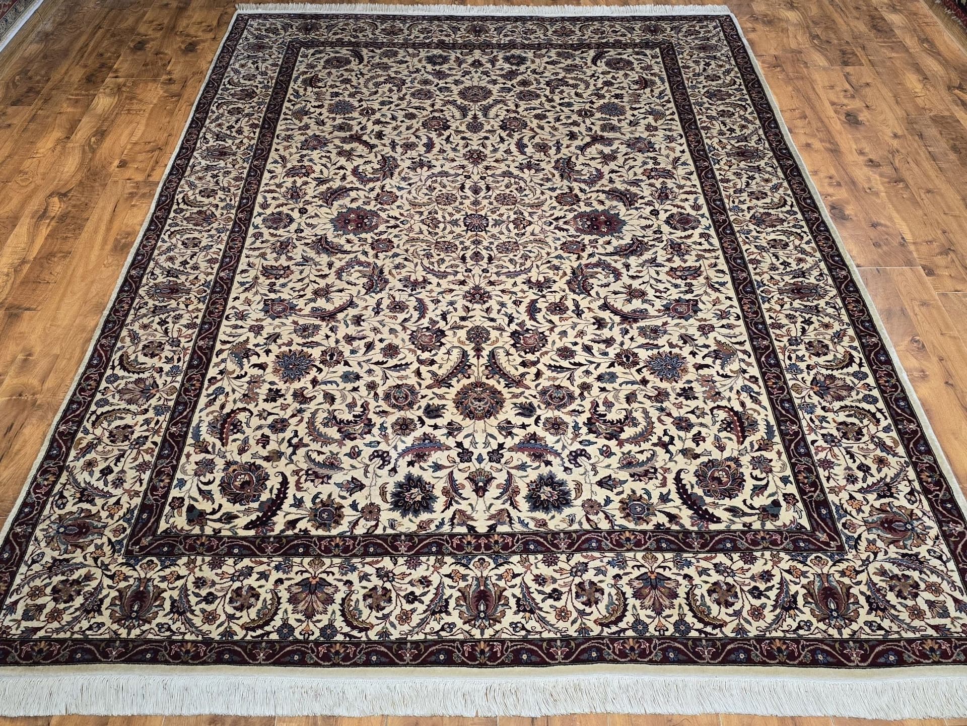 Dywan Isfahan 200x300 cm, biały beżowy niebieski czerwony złoty brązowy, wełna, Iran, początek XX w. - 396854