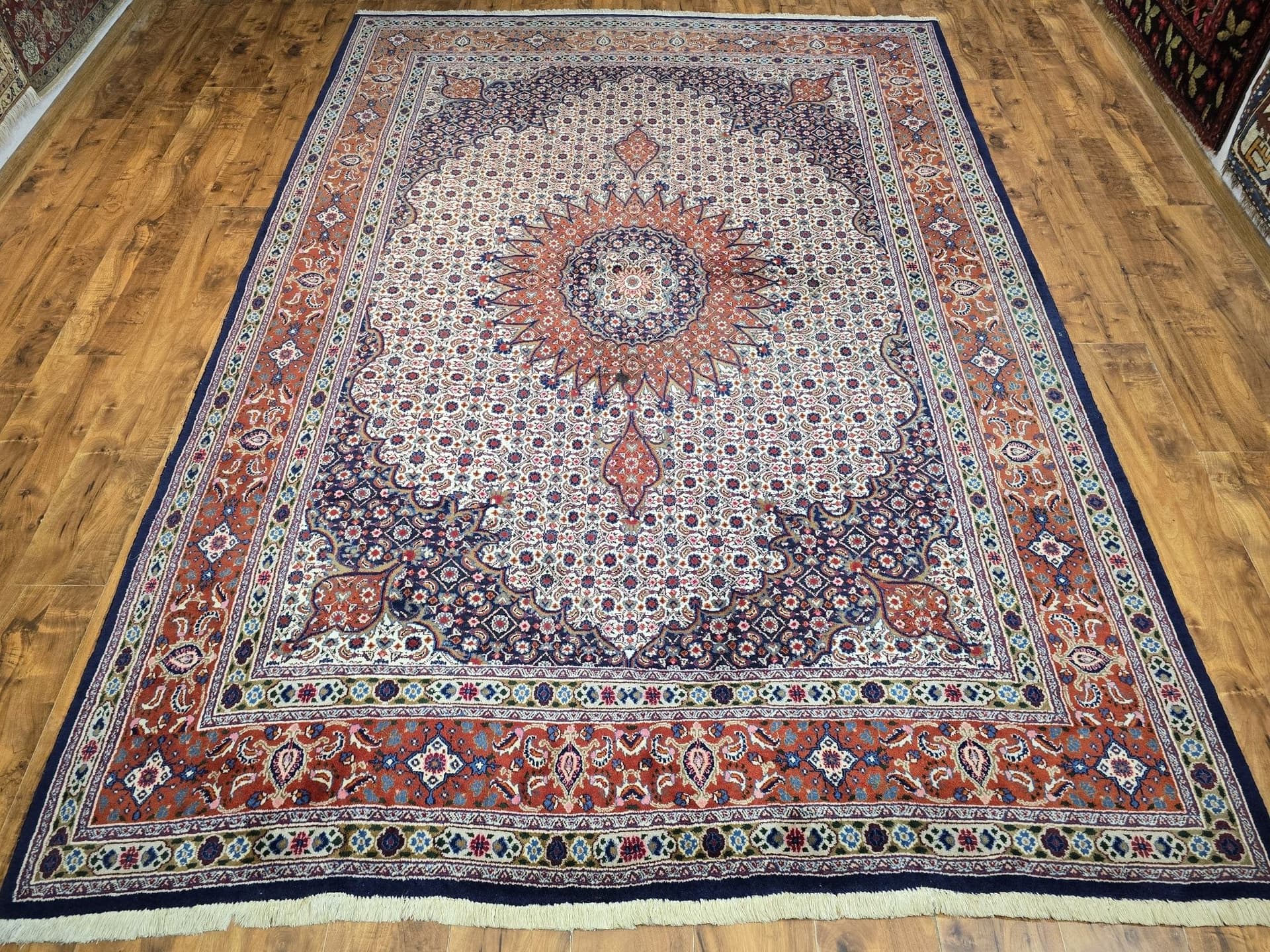 Dywan perski Moud, 215x305 cm, wełna kremowa granatowa terracotta, Iran, lata 70. - 396873