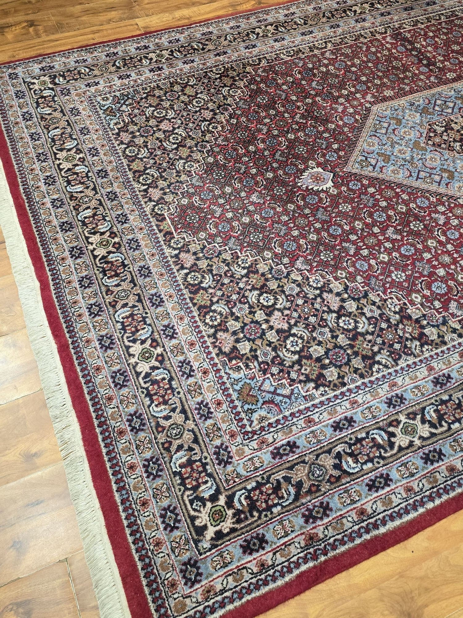 Rug Indo Bidjar 205x300 cm, red blue beige brown, wool, India - 396885