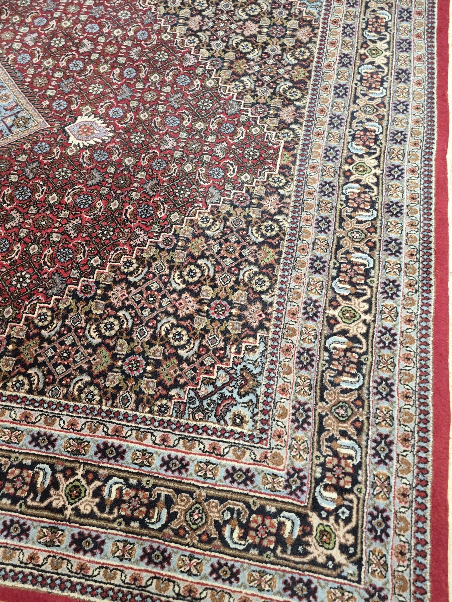 Rug Indo Bidjar 205x300 cm, red blue beige brown, wool, India - 396890