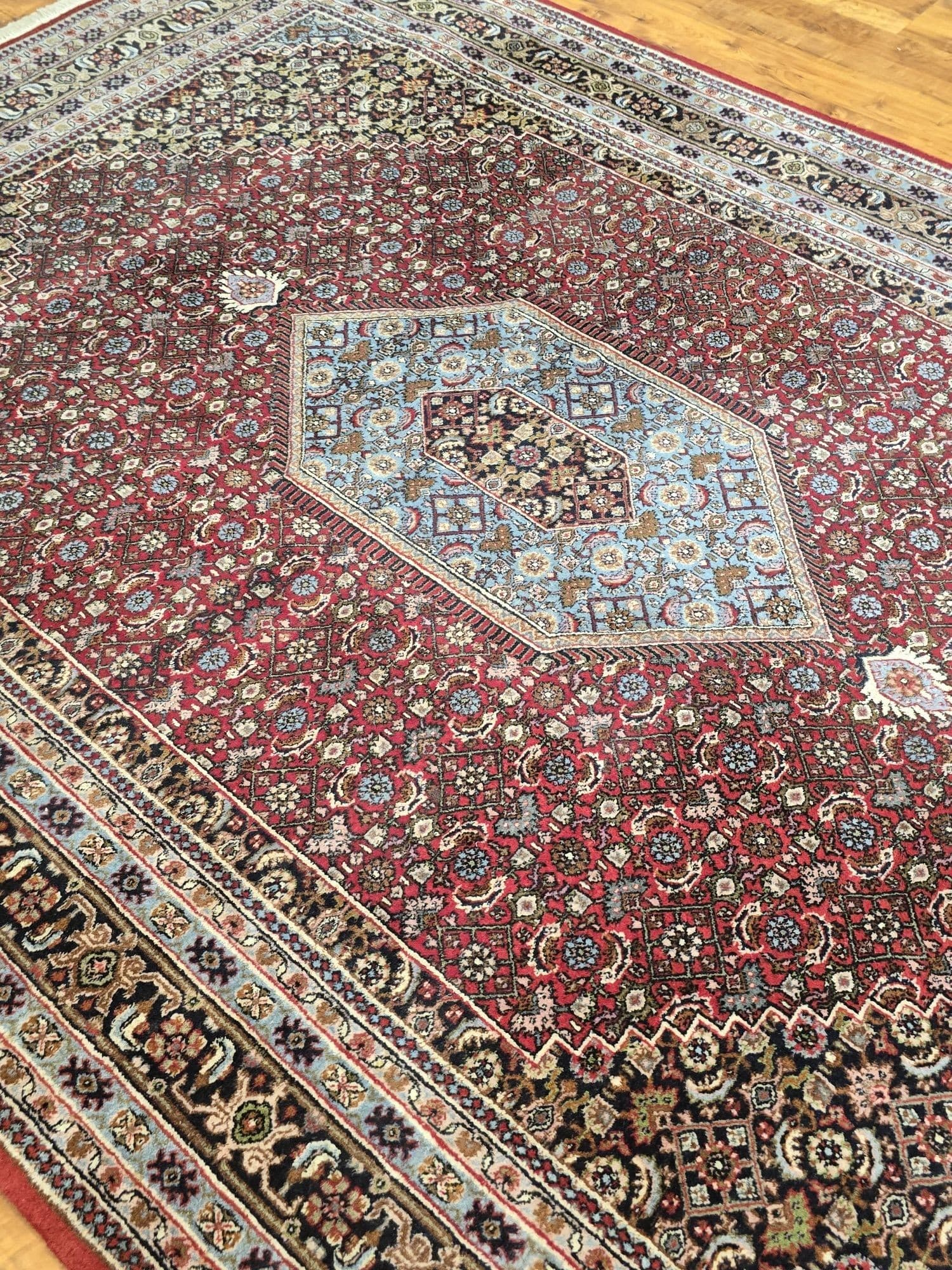 Rug Indo Bidjar 205x300 cm, red blue beige brown, wool, India - 396886