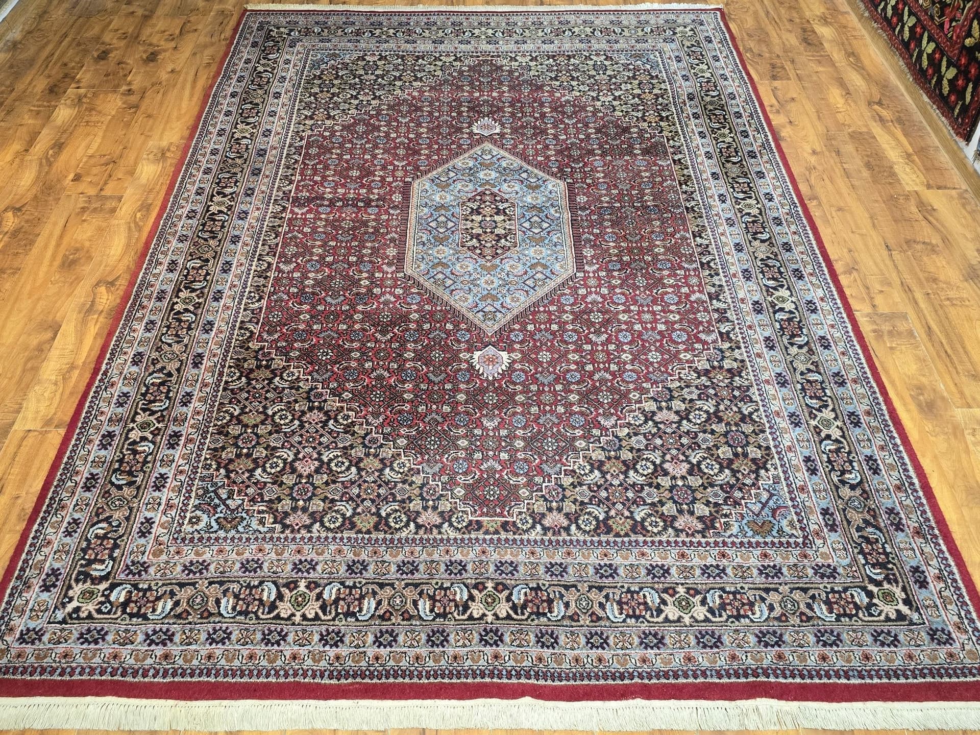 Rug Indo Bidjar 205x300 cm, red blue beige brown, wool, India - 396891