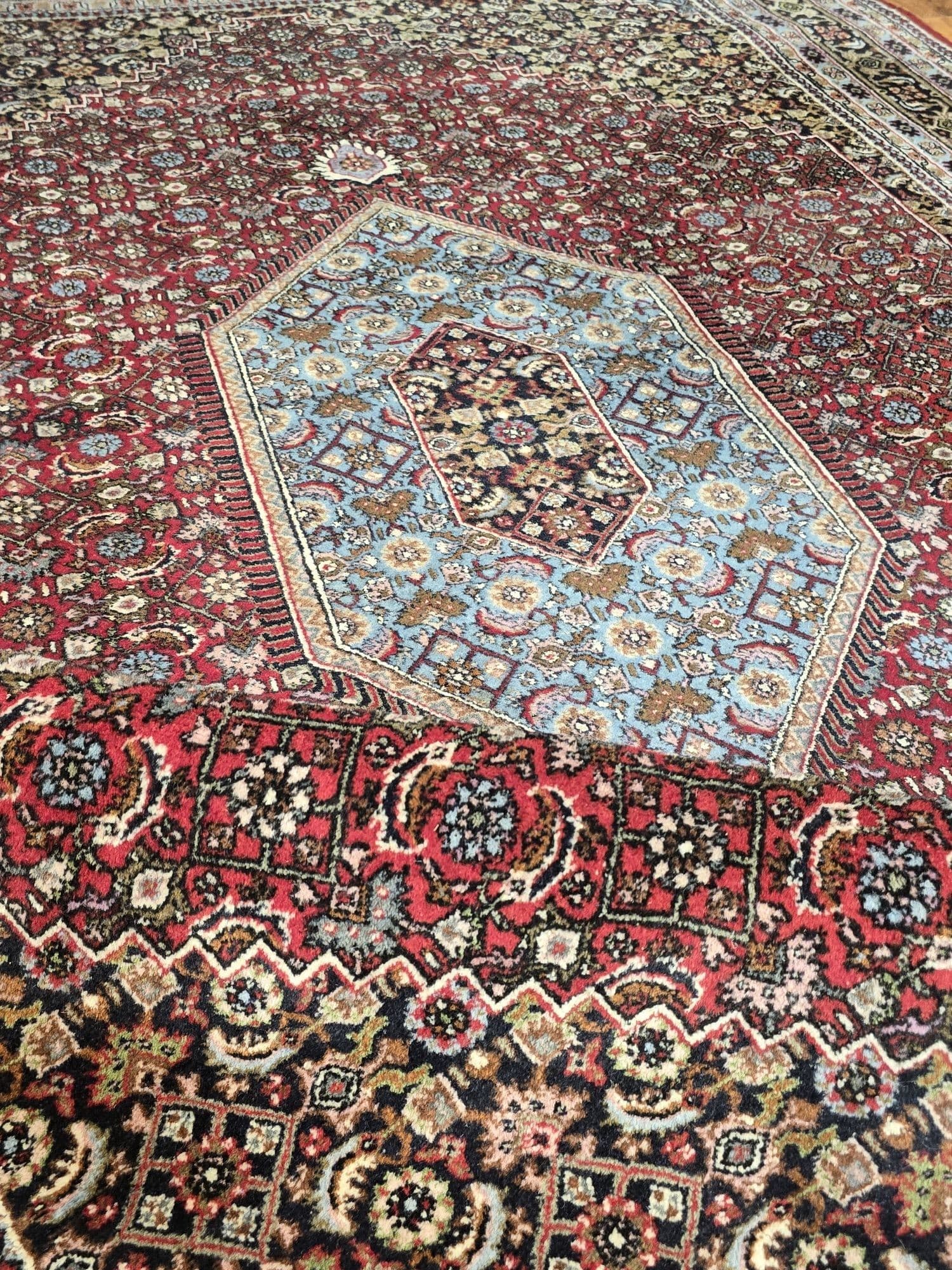Rug Indo Bidjar 205x300 cm, red blue beige brown, wool, India - 396888