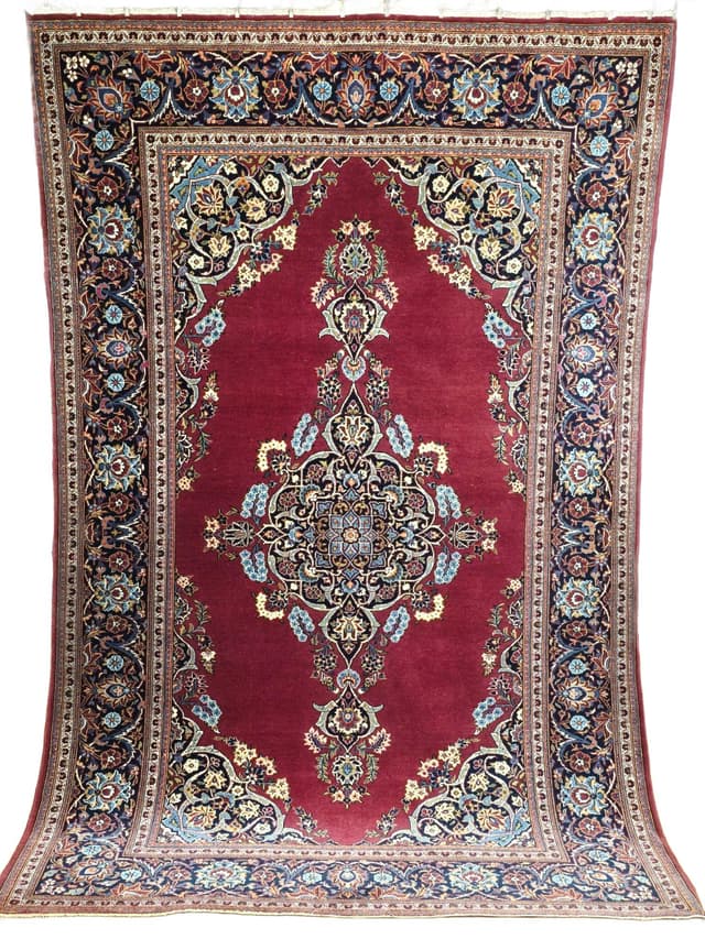 Dywan Keshan Shah Abbasi 205x135 cm, czerwony, wełna, Iran, XIX w. - WYMIARY