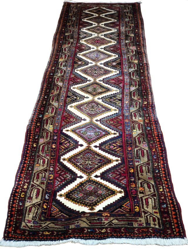 Chodnik Hamadan 90x300 cm, czerwony, wełna, Iran, początek XX w. - WYMIARY